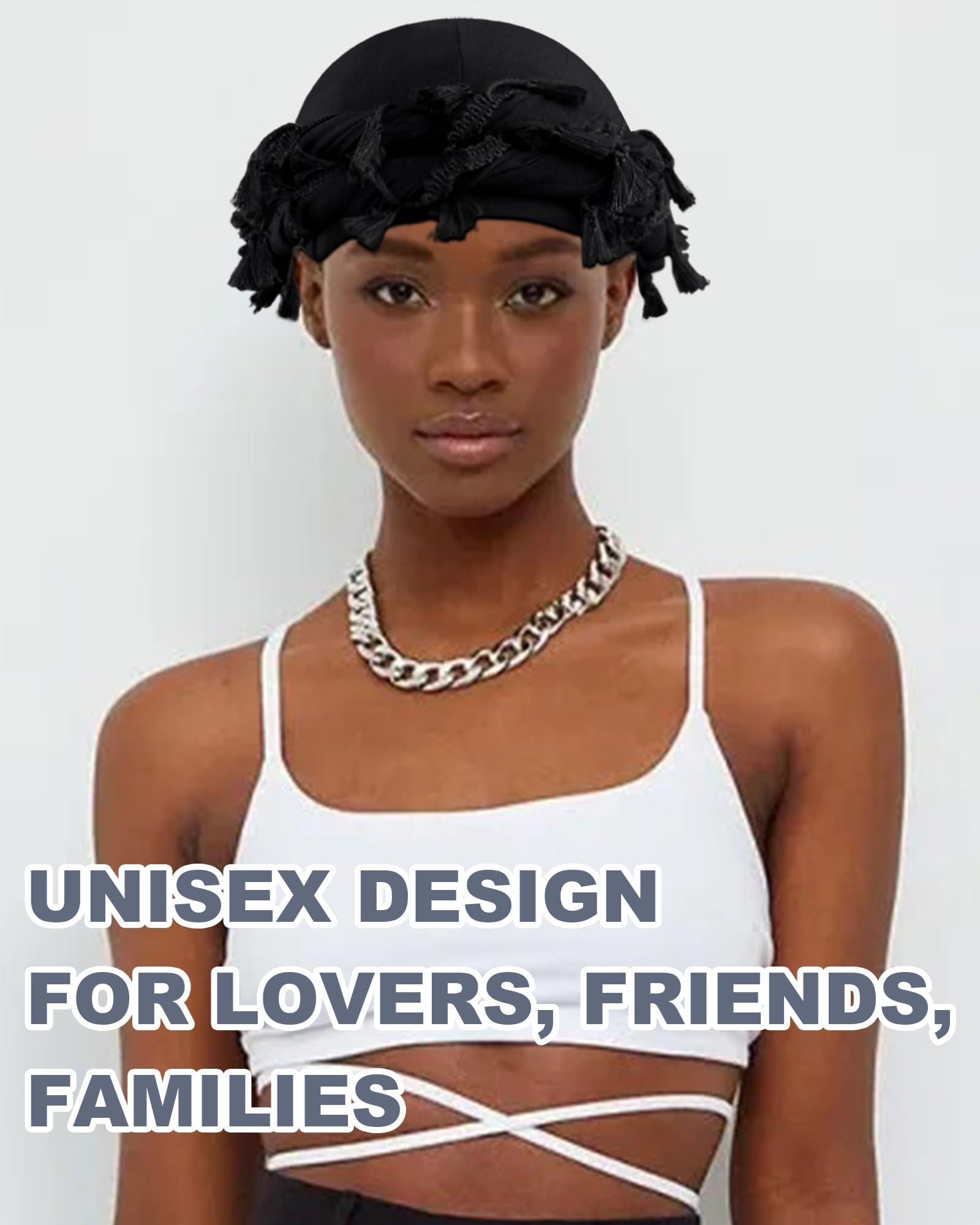 Babalet Halo Turbante per uomo donna foderato in raso Durag Head Wraps Skull Cap pre-legato nappe treccia Beanie Vintage Twist Cofano