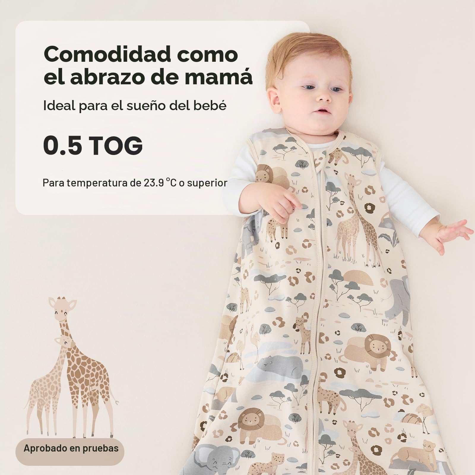 Unnivoll Saco de Dormir Bebe Verano 0.5 TOG, 67cm/0-6 Meses, Transpirable 100% Algodón, para Unisex Niñas Niños