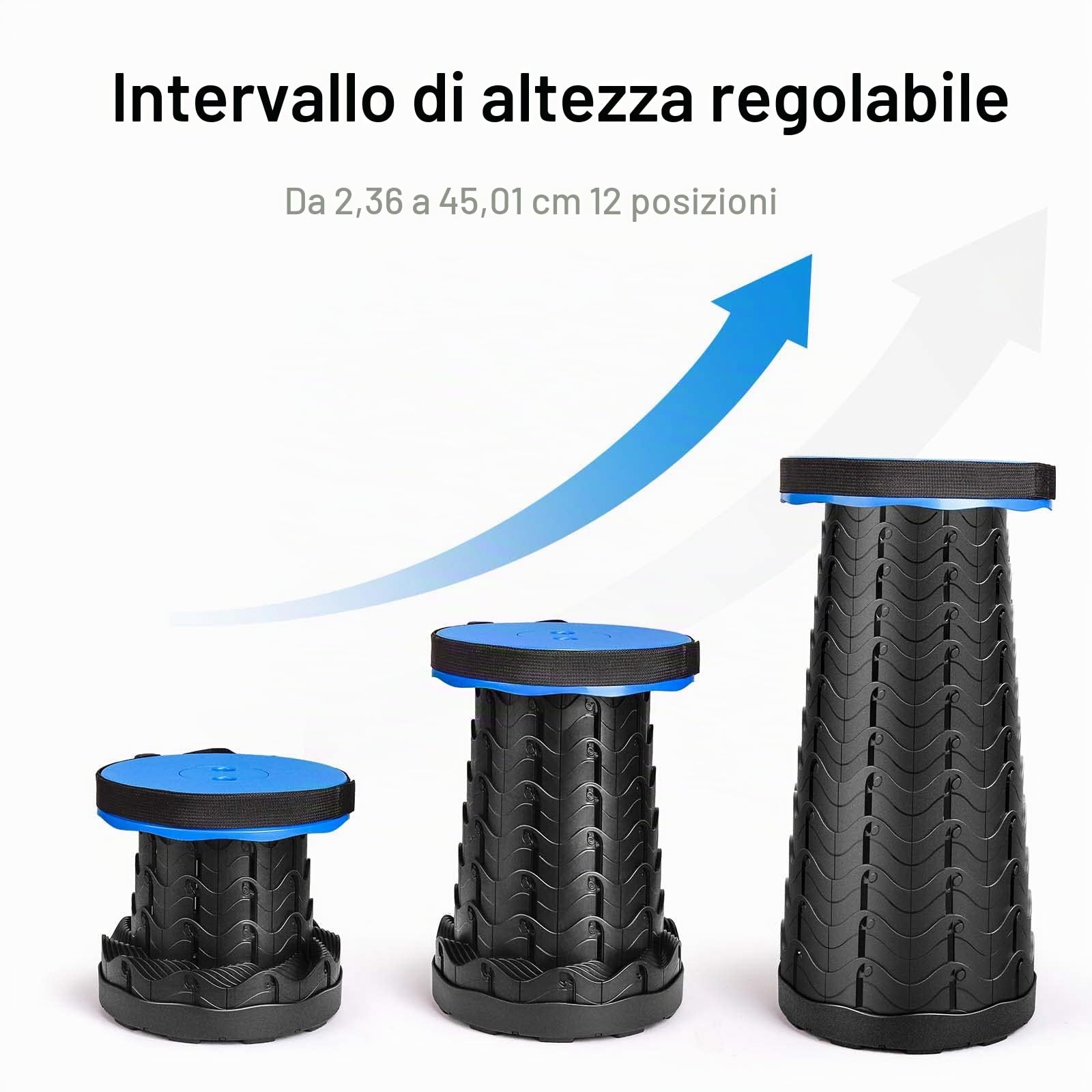 Sgabello Pieghevole Portatile, Seconda Generazione, Mini Sgabello Telescopico, Leggero, Regolabile in Altezza, Carico 397 LB, per Attività All'aperto, Pesca, Barbecue, Interni, Viaggi, Feste (Blu)