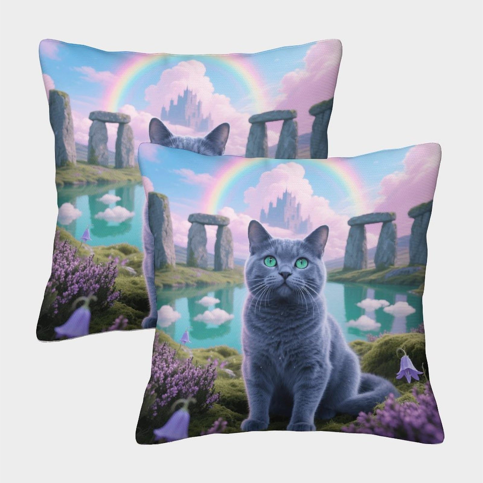 Emyxpaqm Style Russian Blue Cat Cushion Covers Set Of 2, Premium Polyester Throw Pillow Covers With Hidden Zipper, Premium Square Pillow Cases, For Couch Livingroom Sofa Bed 45X45cm