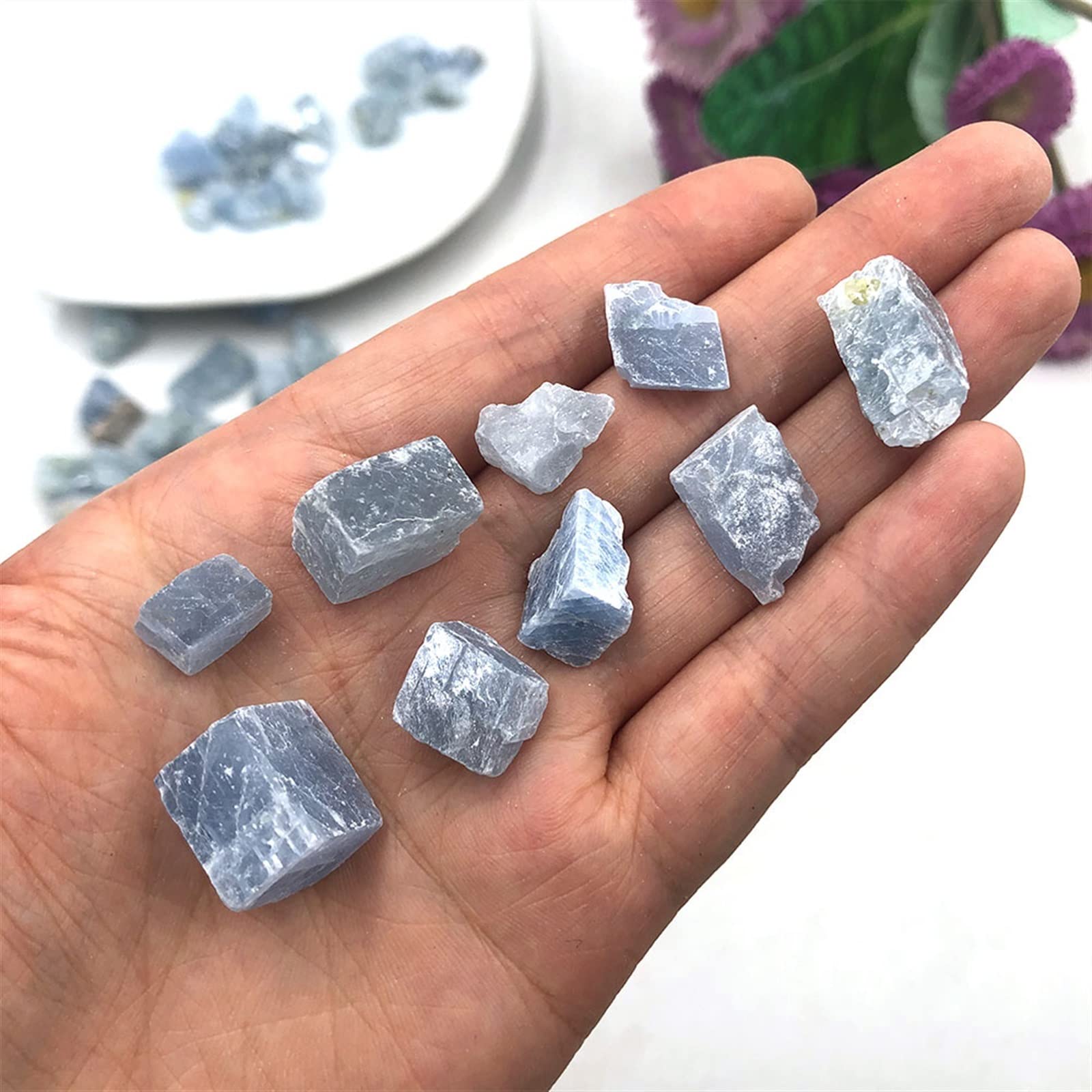 Raccolta domiciliare 50 g/Confezione Bulk Natural Raw Blue Calcite Pietra Grezza Chip Cristalli di Quarzo Roccia Acquario Decorazione della Stanza di casa