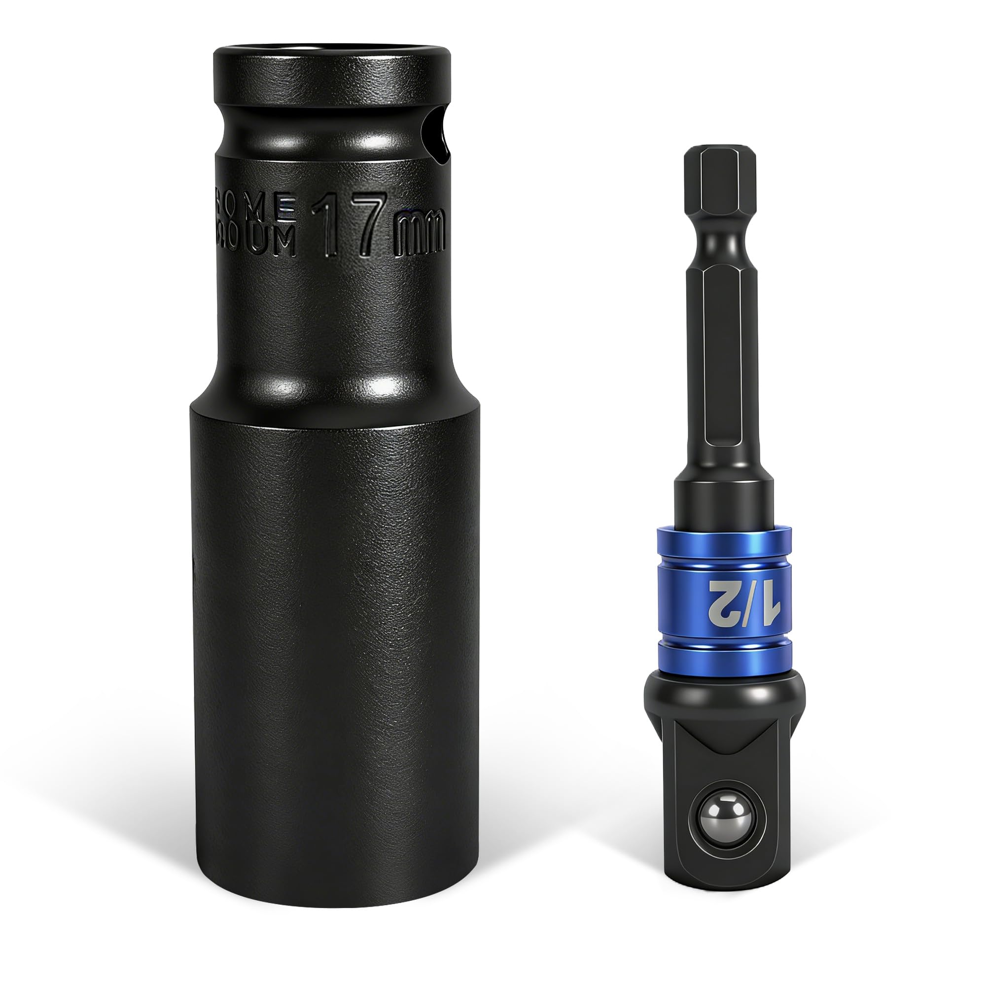 1/2 Inch Drive Impact Socket Set,19mm 6-Point Impact Socket and 1/4'' Hex Shank to 1/2" Drive Adapter Heavy Duty Chrome Vanadium Steel with a Adapter for Car Repair