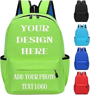 Custom Backpack for Boy Girl, Personalized Logo NameText Image Laptop Backpack, Customize Photo 17In Casual Travel bag Bookbag (Fluorescent Green)