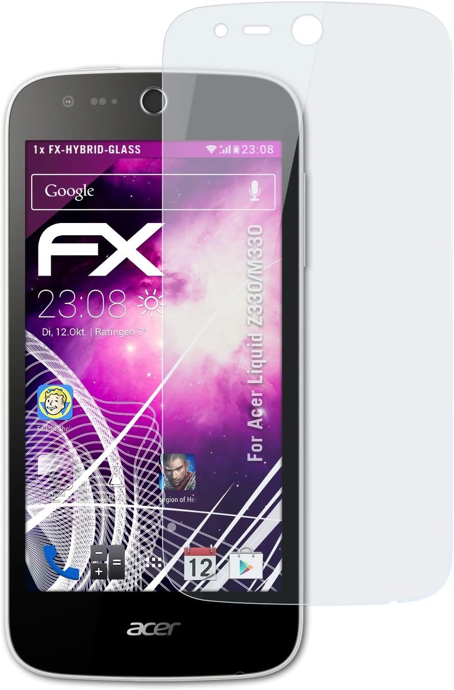 atFoliX Plastic Glass Protective Film Compatible with Acer Liquid Z330/M330 Glass Protector, 9H Hybrid-Glass FX Glass Screen Protector of Plastic