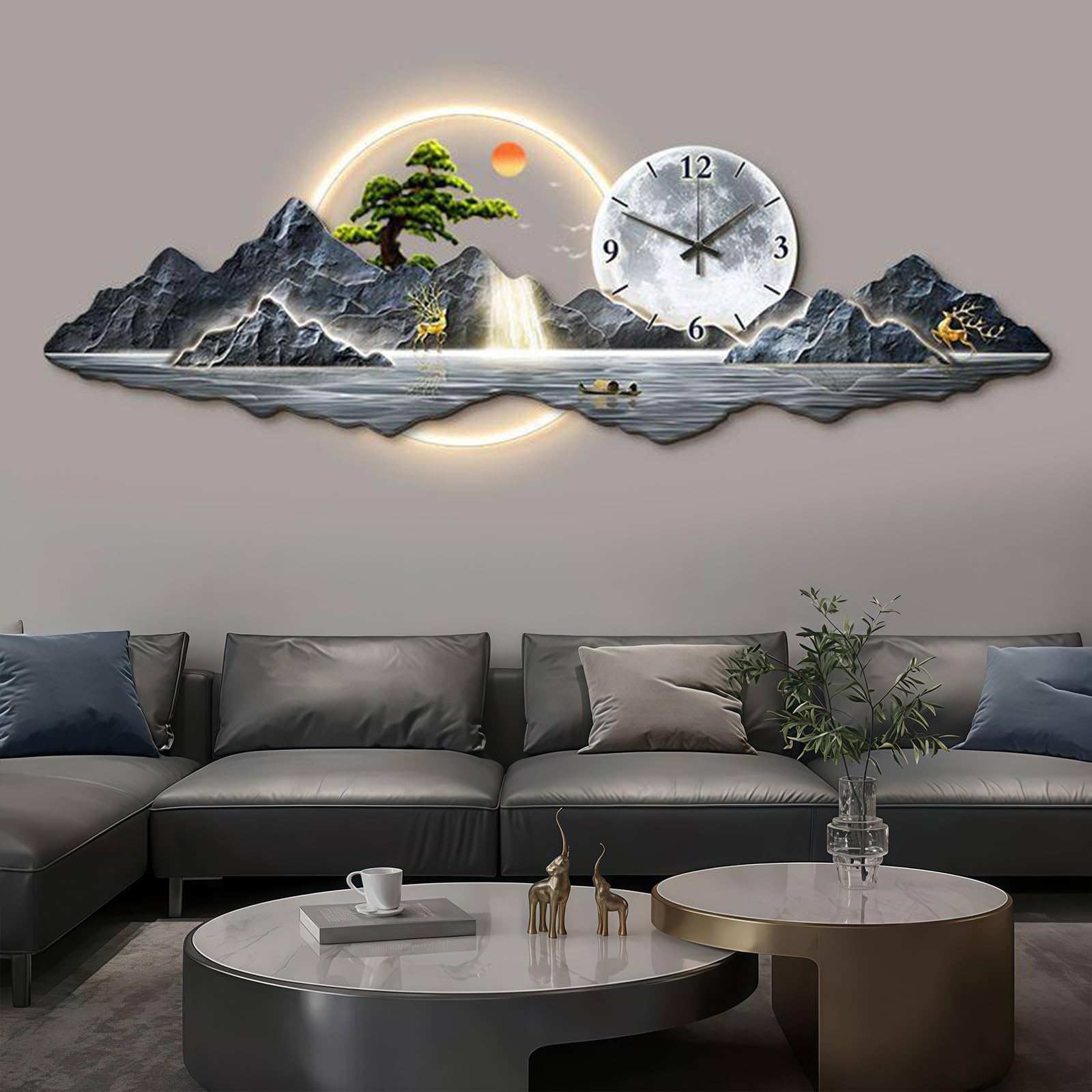 Orologio decorativo da parete 3D con luce LED, orologio da parete silenzioso moderno, grande scultura da appendere, alimentatore plug-in, per soggiorno, camera da letto, corridoio ingresso