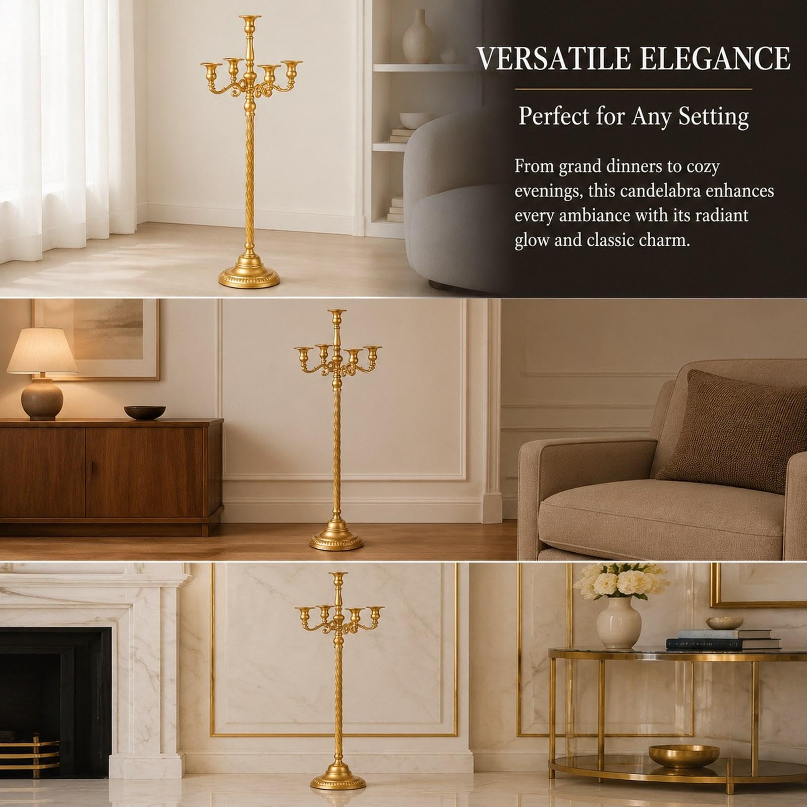 Candelabro de Pie, Adorno de Metal, Juego de 5 Candelabros para Chimenea, Sala de Estar, 19,5 cm x 89 cm