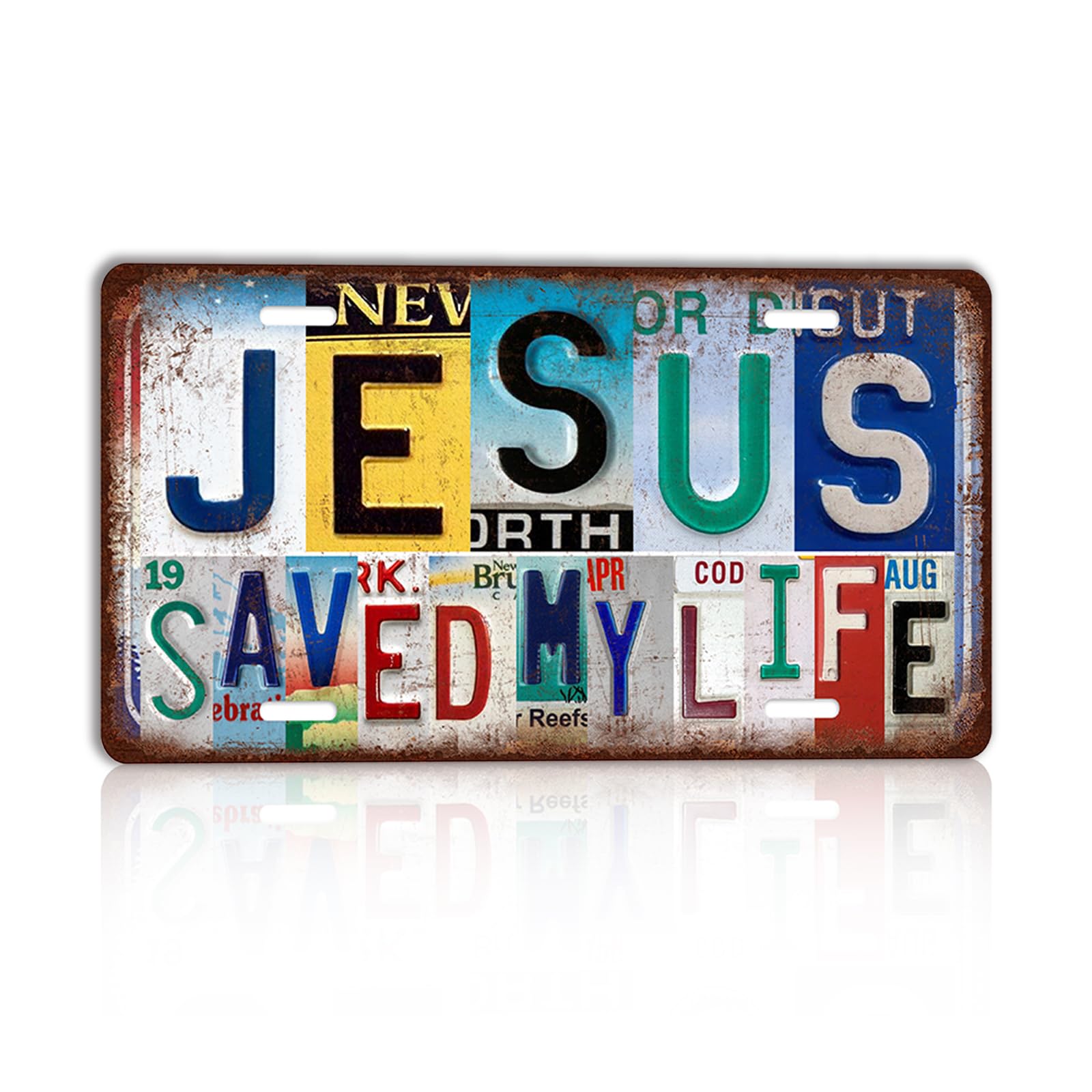 Vintage Metal Sign Jesus Saved My Life License Plate Wall Decor Gift for Christian 12×6 Inches