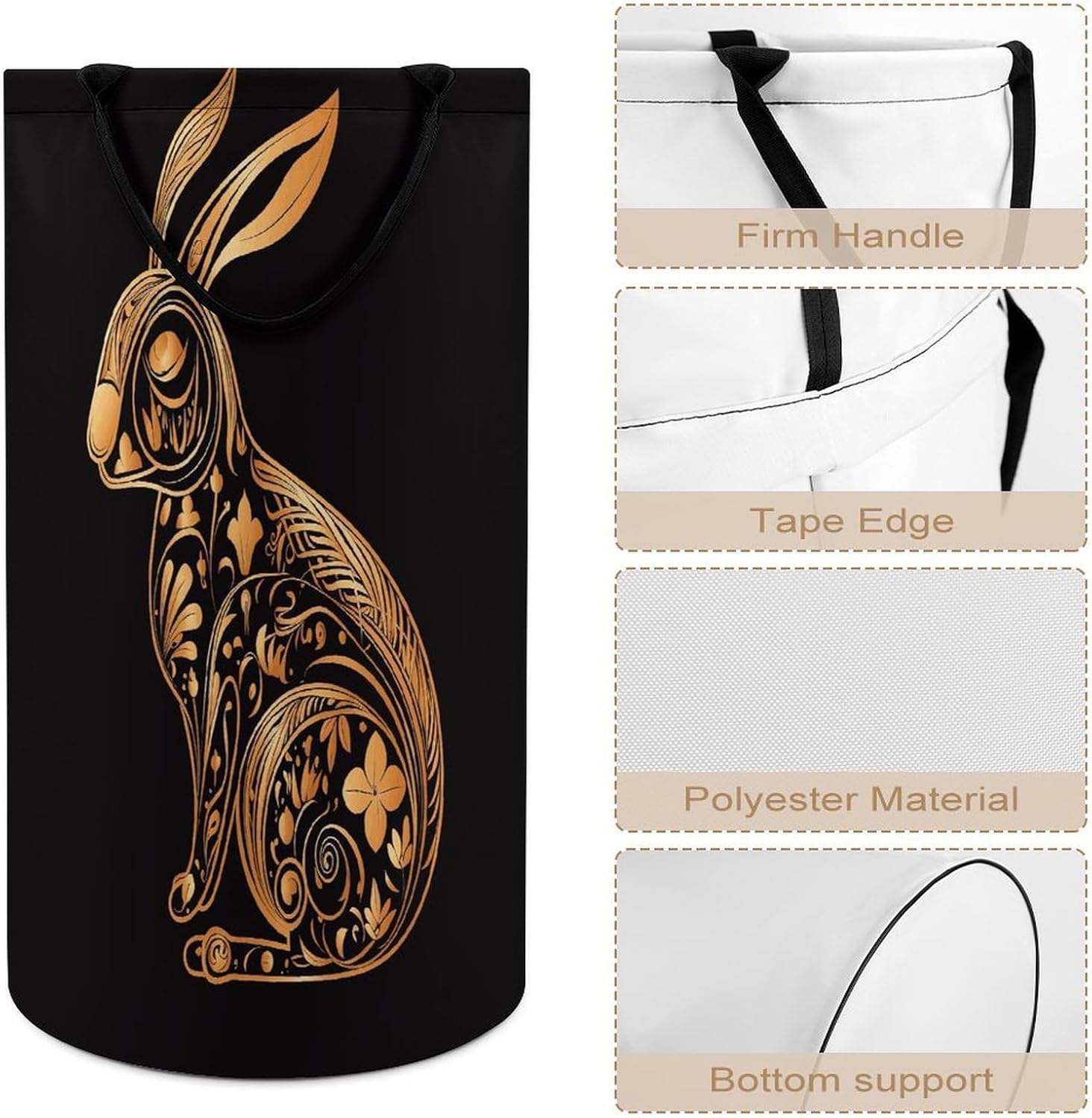 Rabbit IconLaundry Hamper - Large Dirty Clothes Bag.Storage Basket for Easy Carry Handles. Large Clothes Basket with Handles, Clothing Storage Bucket Toy Organizer for Bathroom Bedroom Dorm.
