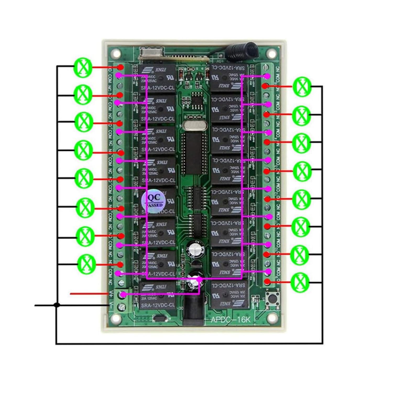 DC12v 24v 16 Kanäle Relais Fernschalter NO COM NC Funk Empfänger 16 Taste Fernsender Kontakt Licht Lampe Vorhänge Zutrittskontrollsystem Industriefernbedienung 200m reichweite (12v)