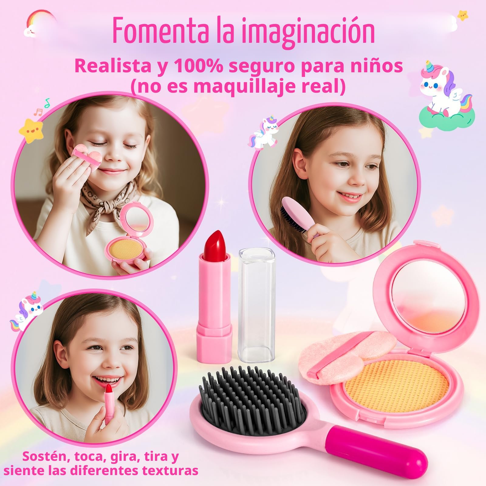 Bolso de Niña con Accesorios, Juguetes Niña – Maquillaje, Botella Agua Niños de Unicornio, Ver, Teléfono, Bolsita, Llaves, Pegatinas, Regalo Princesa para Niña, Cumpleaños y Navidad de Niñas 3-10 Años