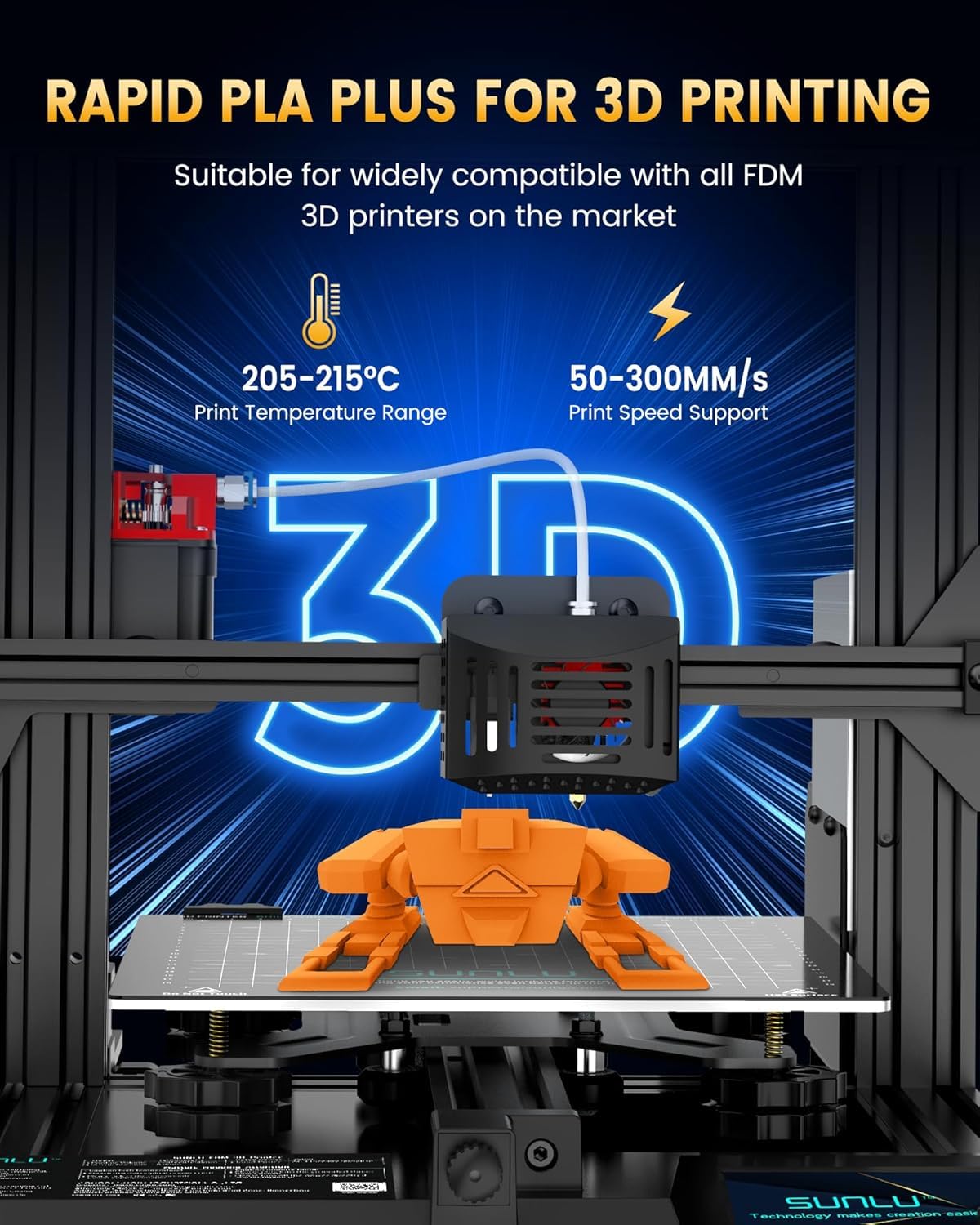 SUNLU Paquete de filamento PLA+ de 1.75 mm, filamento 3D PLA+2.0, empaquetado individualmente al vacío, carrete de 250 g, 8 rollos, 2 kg en total, negro, blanco, gris, rojo, azul, amarillo, naranja,