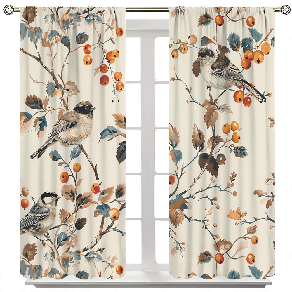 Rideaux occultants à isolation thermique avec passe-tringle pour chambre à coucher, fleurs naturelles, arbres, faune sauvage, rideaux de fenêtre occultants avec passe-tringle pour chambre à