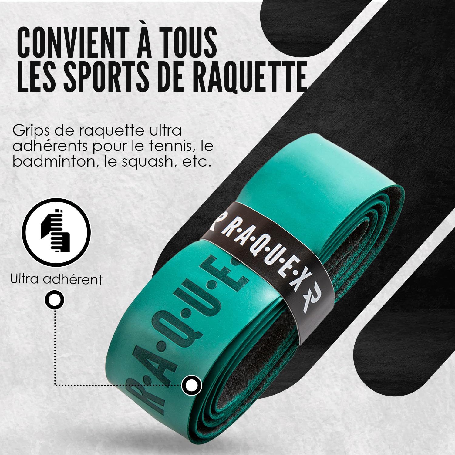 Raquex Lot de 4 Grips de Remplacement en polyuréthane : Tennis, Squash, Badminton. Grip Autocollant. Emballage Cadeau en Carton Recyclable