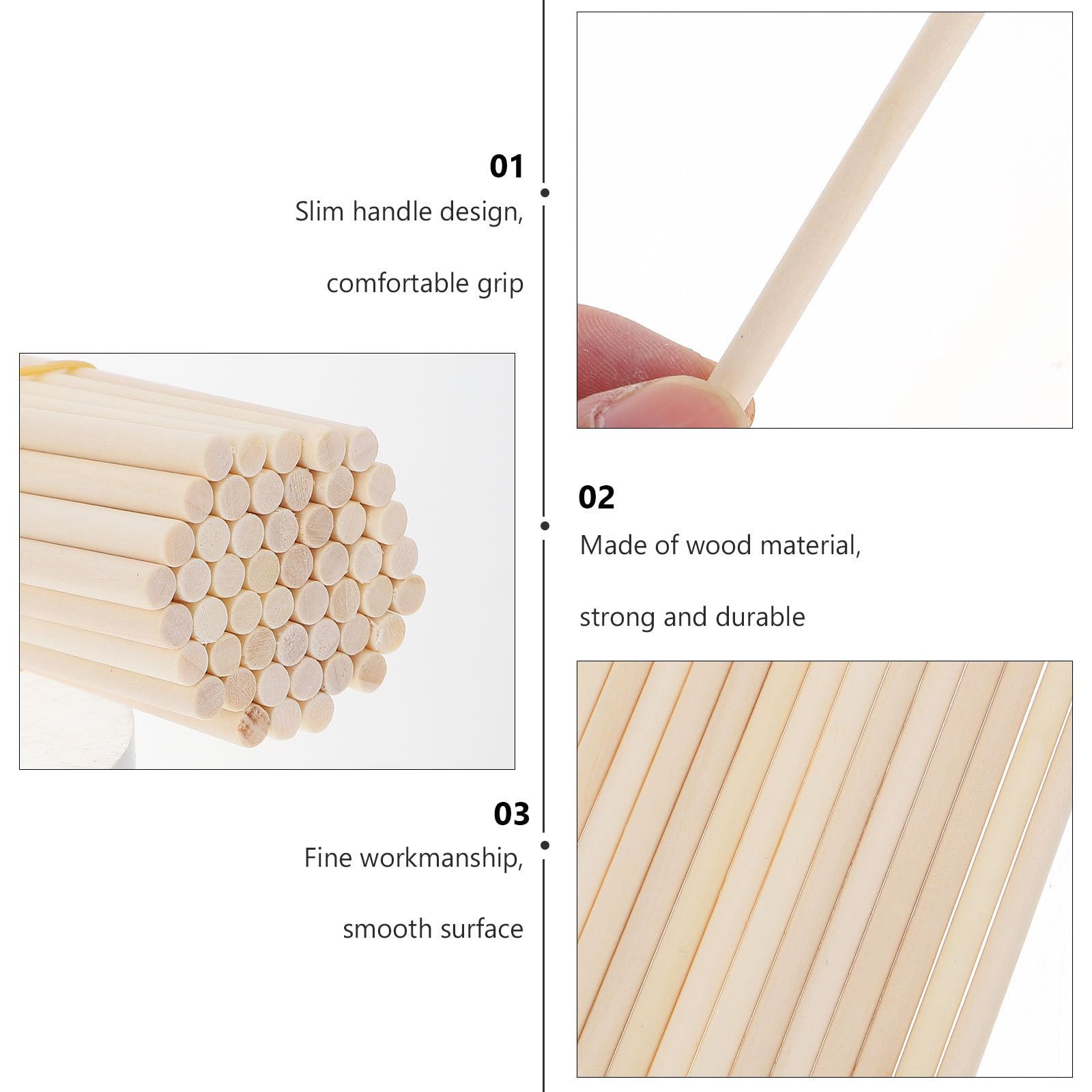 Palitos de Helado de Madera Beige 500 Piezas para Bricolaje | Varillas Redondas, Acabado Liso y Agarre Cómodo, Uso en Modelado y Juguetes de Madera