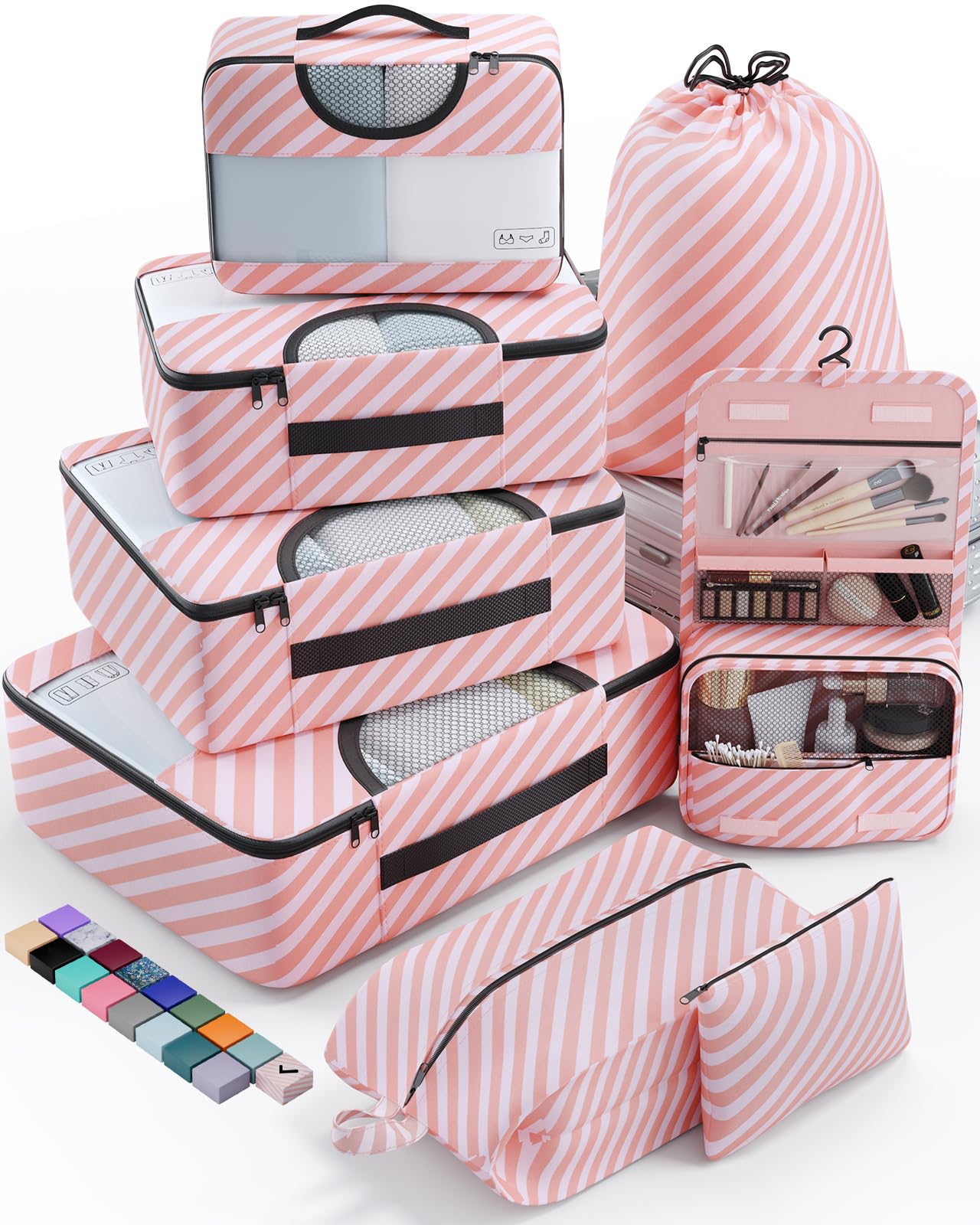VekenVeken 8 Set Packing Cubes, Travel Gifts for Women Mom, Carry on Suitcase Organizer Bags with Hanging Toiletry Bag and Large Laundry Bag, Travel Essentials Luggage Accessories for Cruise Ship