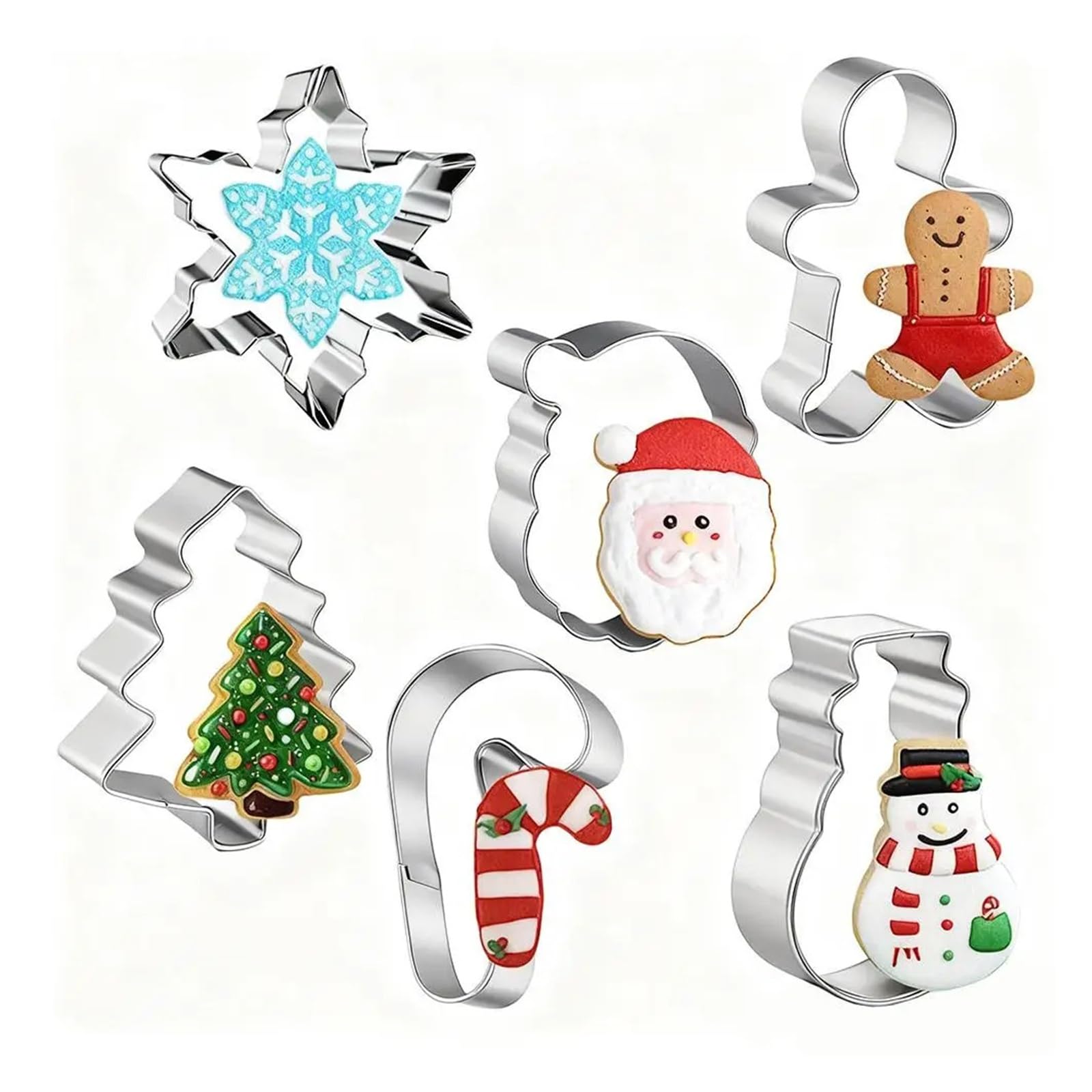Juego de cortadores de galletas navideñas, 6 uds., moldes for galletas navideñas, Papá Noel, muñeco de nieve, árbol de Navidad, hombre de jengibre, bastón de caramelo, copo de nieve