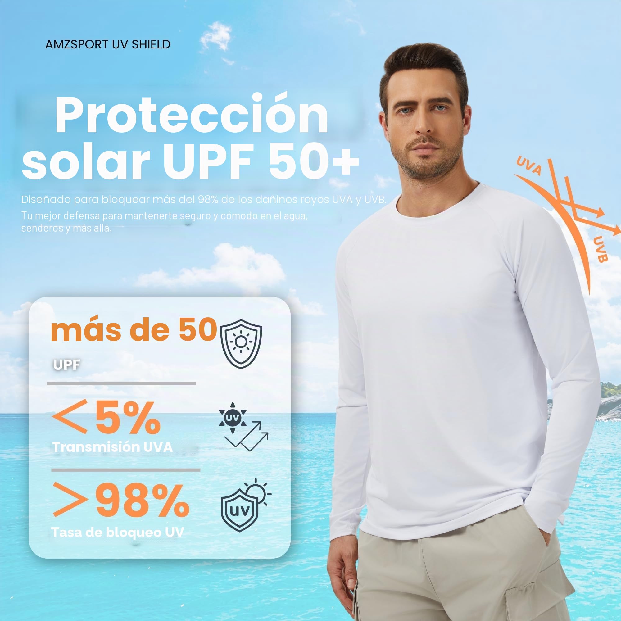 AMZSPORT Paquete de 3 Camisetas Hombre Manga Larga con Protección Solar UV UPF 50+ Camiseta Técnica Transpirable y de Secado Rápido para Correr, Deporte, Outdoor