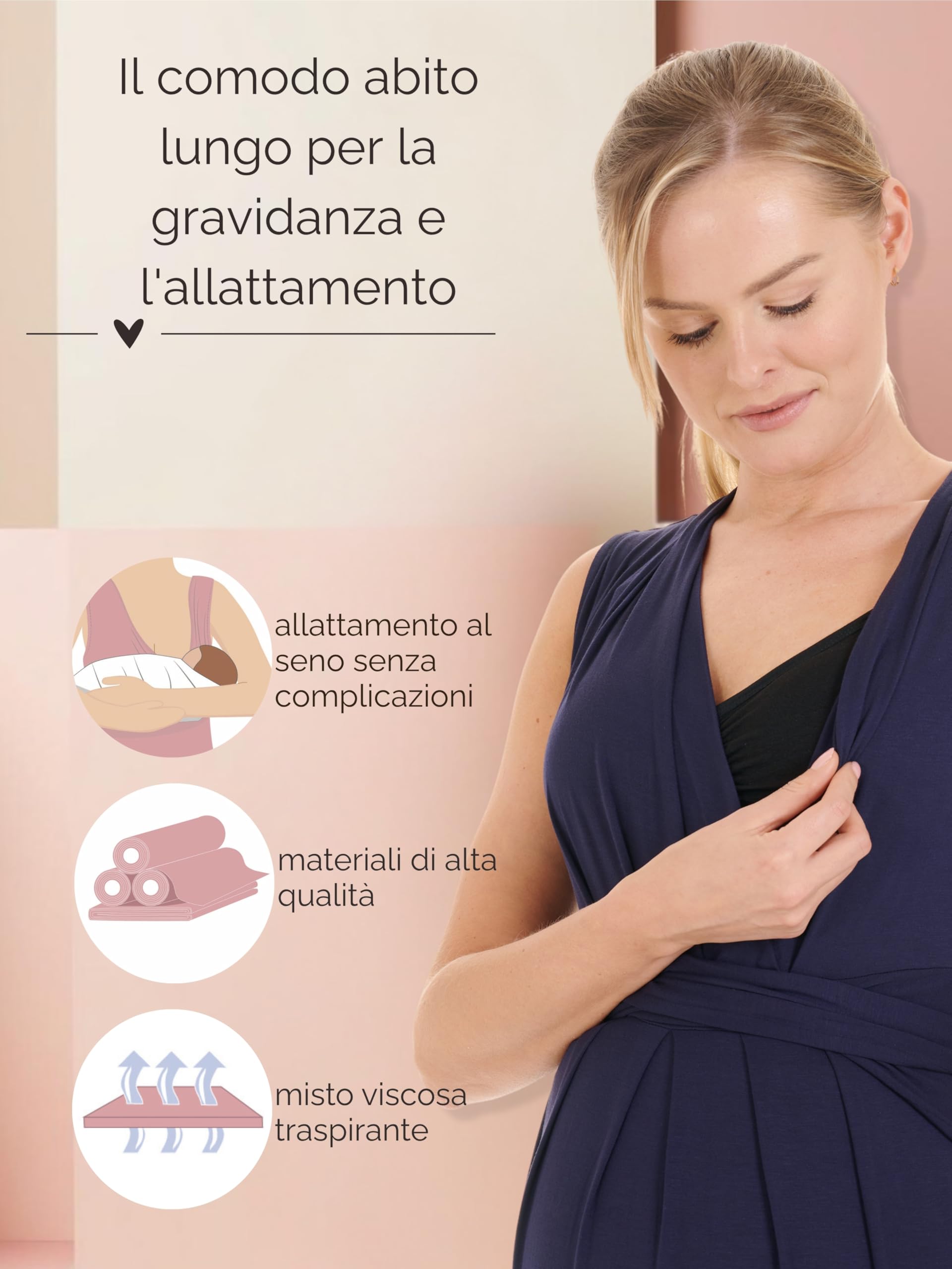 Herzmutter Abito Lungo per la maternità e la Gravidanza - vestivo per L'Allattamento - Maxi Abito Estivo - Festivo - Abiti da Donna per la maternità - Allattamento - 6900