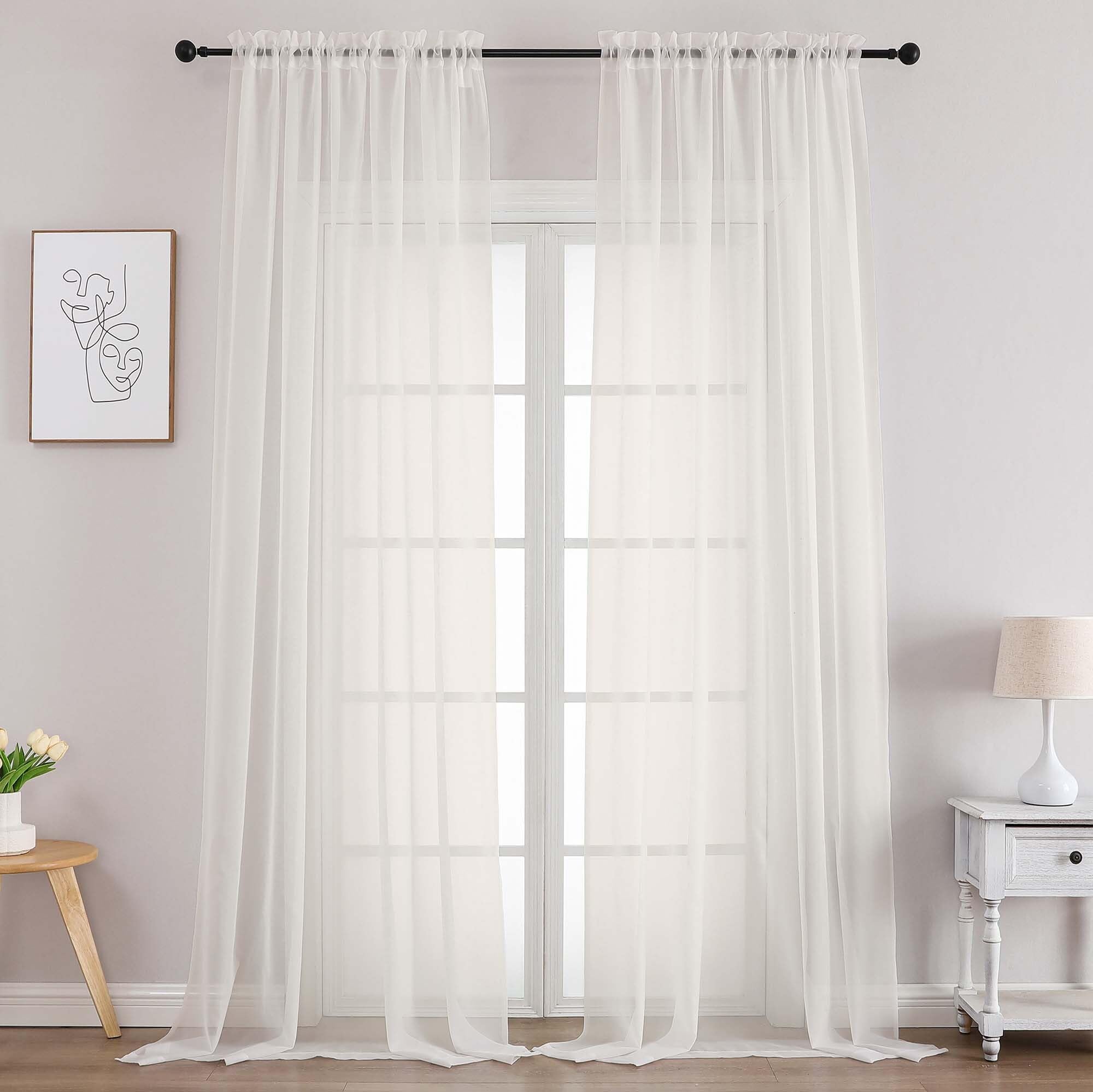 Chyhomenyc Extra Long Ivory Sheer Curtains 102 Inches Long 2 Panels - Light Filtering Curtains for Living Room, Soft Gentle Voile Rod Pocket Bedroom Window Drapes, 59Wx102L Inch