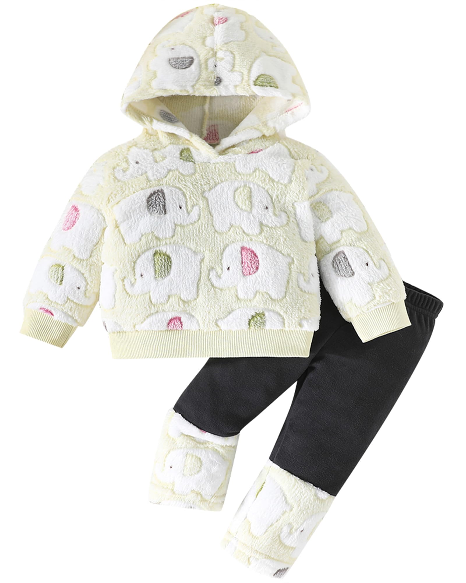 Jecson Toddler Girl Clothes Baby Girl Fleece Hoodie Outfits Thick Thermal Winter Leggings 2Pcs Clothing Sets 6M-4T