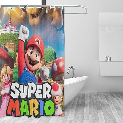 Miniatura 3 de Lirac Mario - Cortina de ducha de dibujos animados con gancho, decoración estética, cabina de ducha, cortina impermeable de 60 x 72 pulgadas