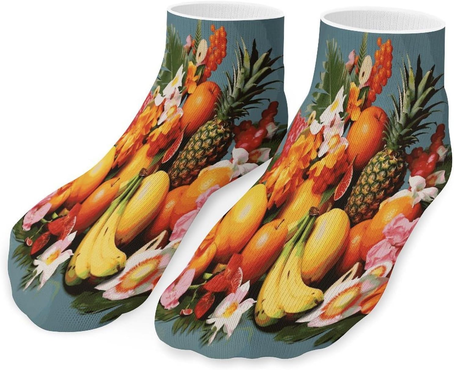 Tropical Fruits And Flowers Ankle Socks for Men Women 5 Pairs | Comfortable Casual Low Cut Socks, Lightweight No Show Breathable Athletic Socks, Soft Mini Crew Socks for All Seasons