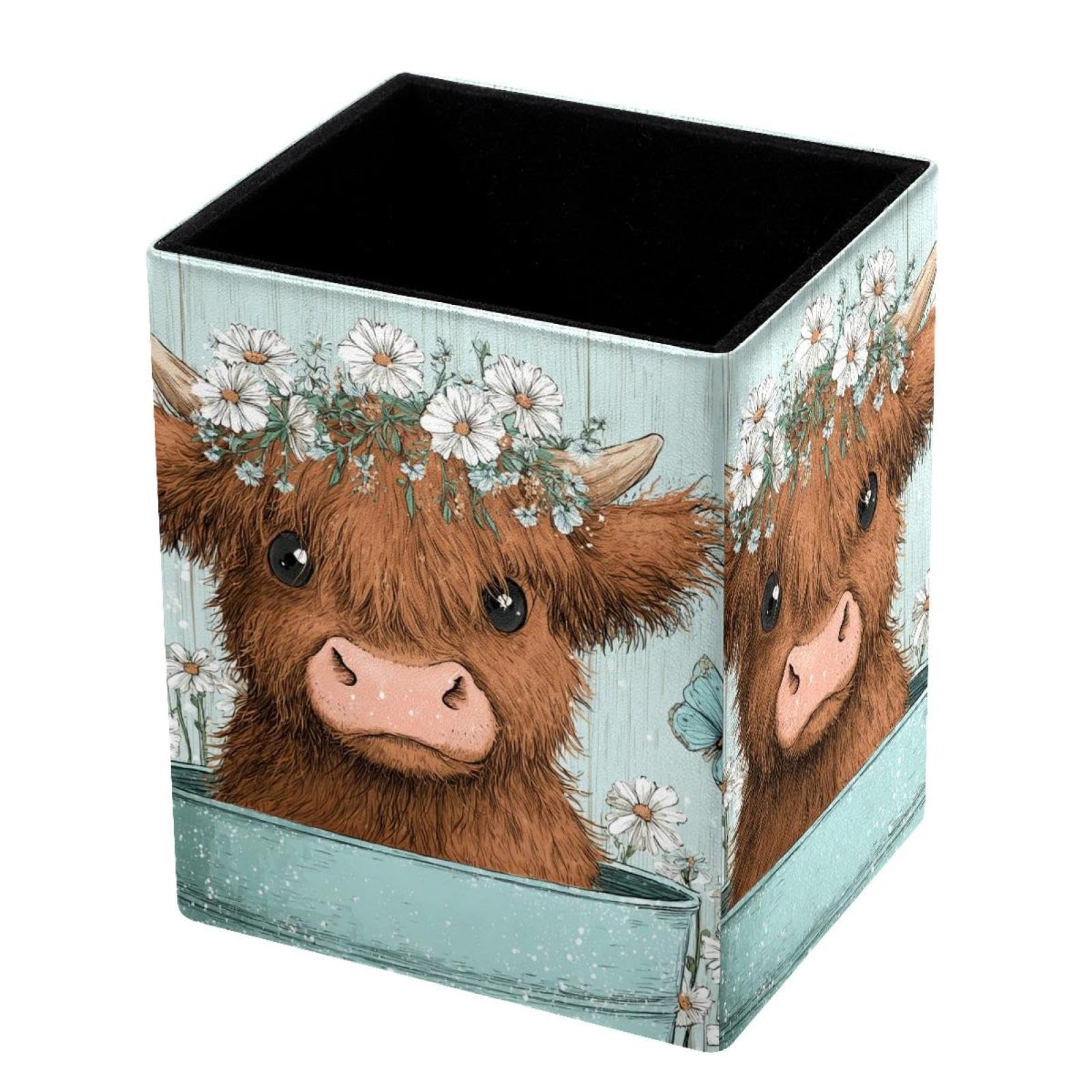 VAPOKF Pencil Holders for Desk, Highland cow Printed Pen Holders Pen Pot Makeup Brushes Storage Desktop Stationery Supplies Organiser for Home Office