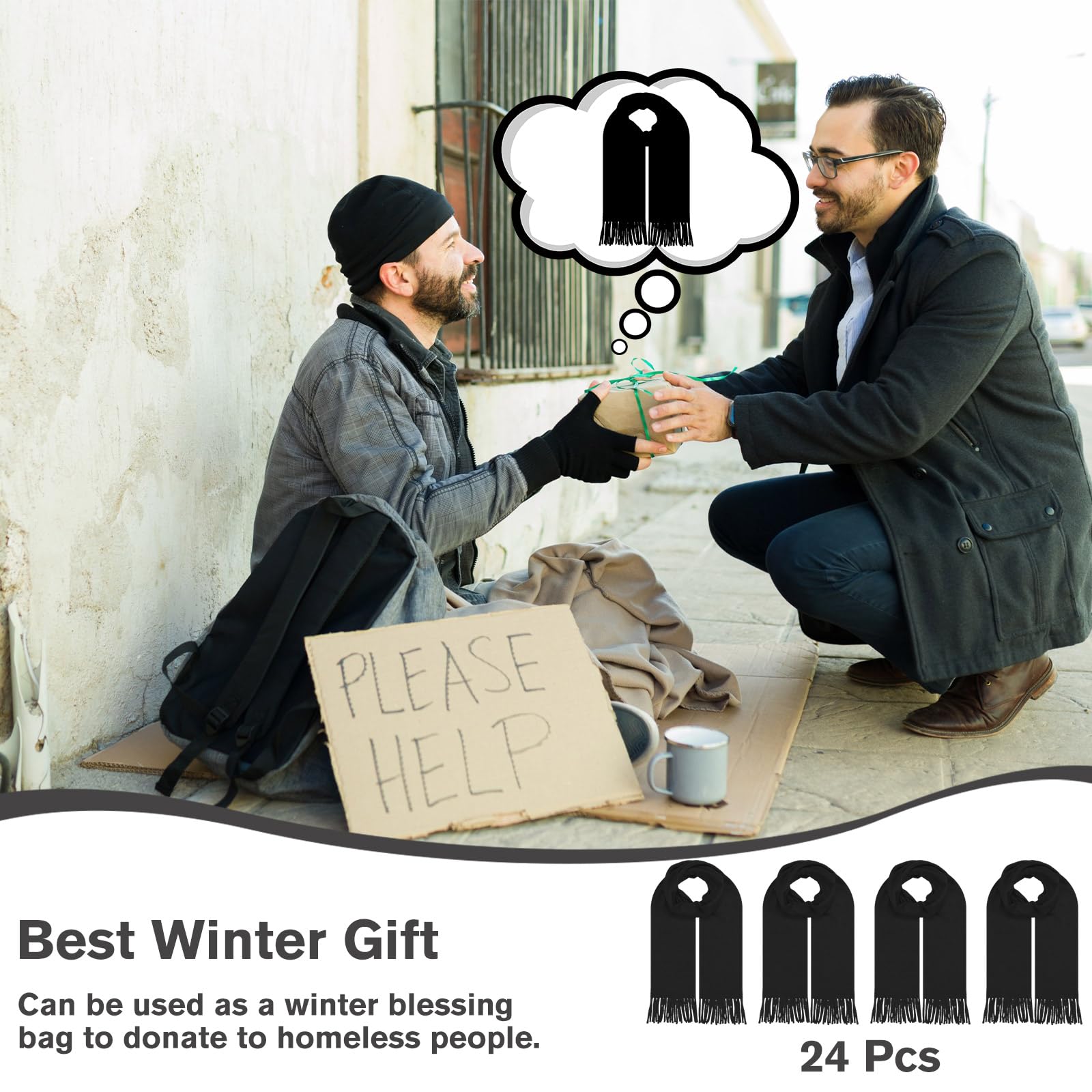 Suhine Warme Winterschal, weich, für kaltes Wetter, einfarbig, Unisex, Fleece-Schal für Damen und Herren, Schwarz, 24 Stück, Schwarz, Einheitsgröße