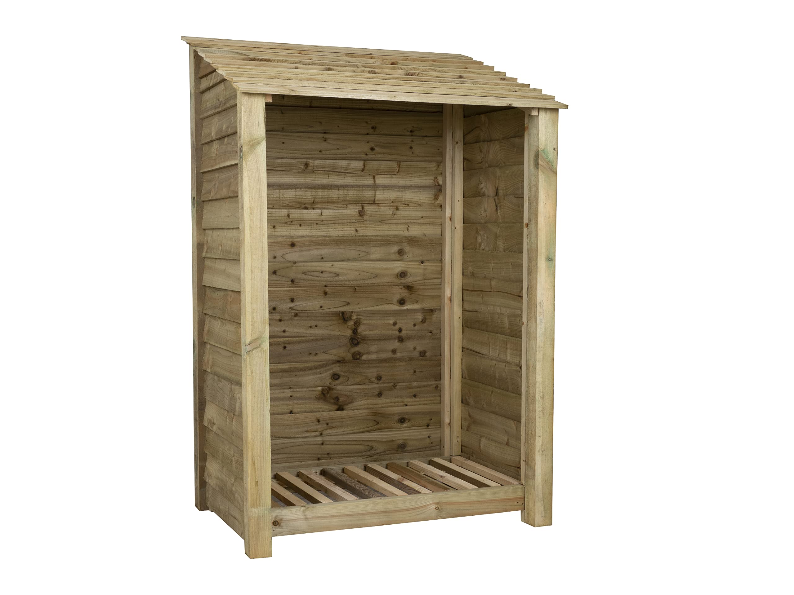 Arbor Garden Solutions Slatted Wooden Log Store With Kindling Shelf W-119CmH-180CmD-88CmNatural (Light Green) Finish from B&Q
