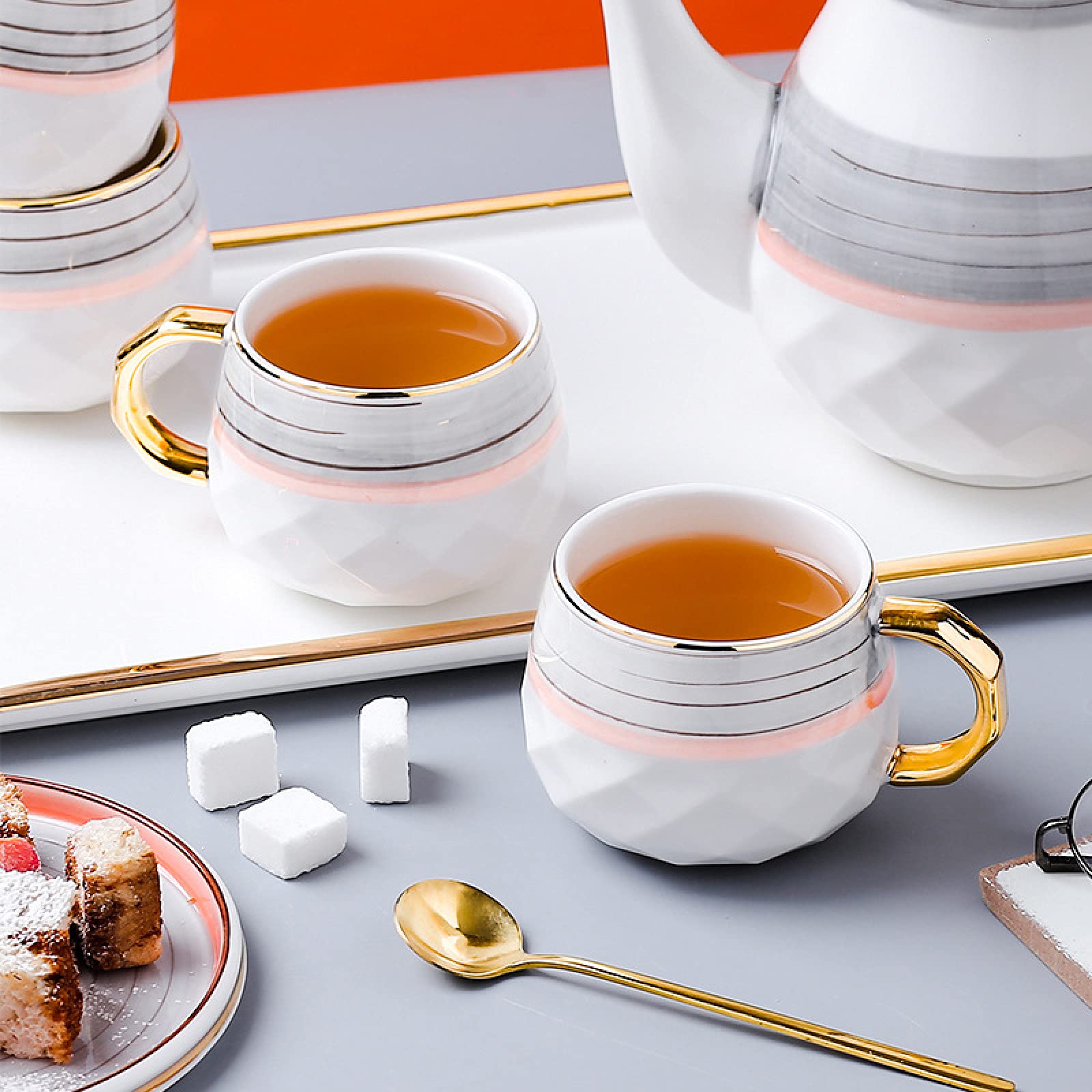 8-Elementowy Zestaw Do Herbaty Dla Dorosłych Z Czajniczkiem, Porcelanowy Zestaw Do Herbaty, Ceramiczny Zestaw Do Kawy I Herbaty, 6 Filiżanek, Czajniczek, Taca Do Serwowan