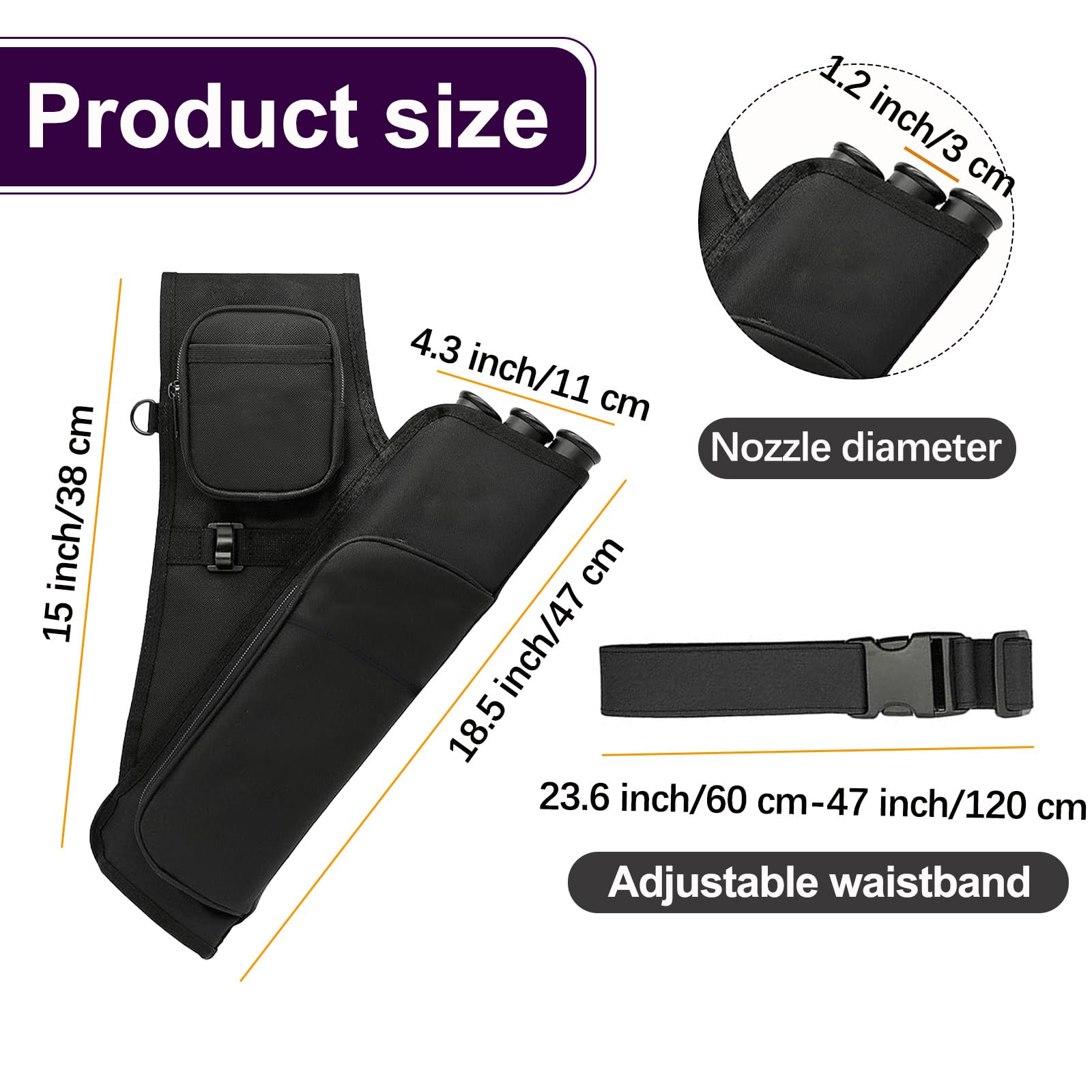 KURUGEILI 3-Tubes Hip Quiver Waist Hanged Archery Arrow Carry Bag with Pockets Adjustable Belt for Hunting, Target Practice, and Outdoor Shooting, Fits Both Youth and Adults