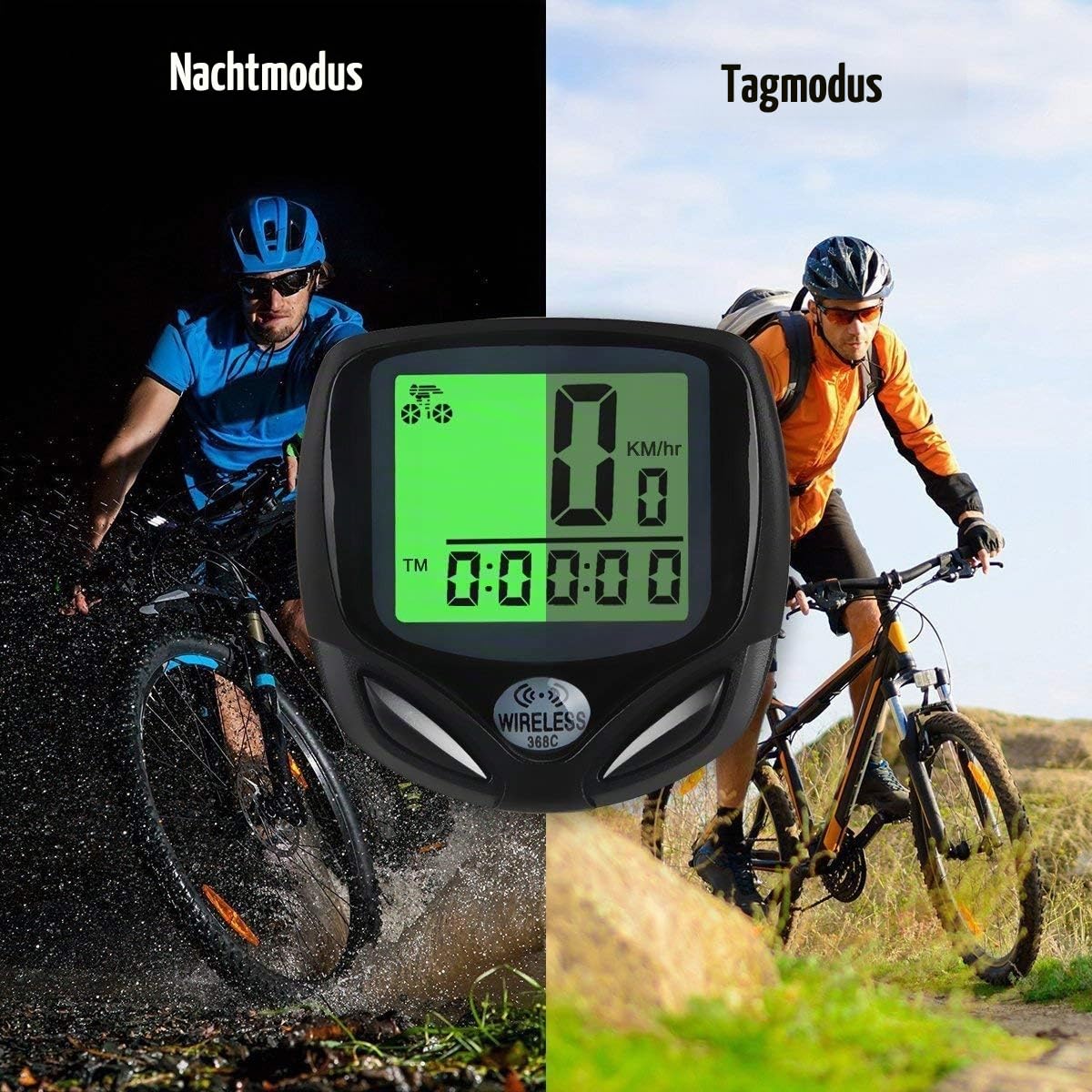 DINOKA Fahrradcomputer Digital, Drahtlos Fahrradtacho, Wasserdicht Kabellos Kilometerzähler mit Automatisches Aufwachen und LCD-Hintergrundbeleuchtung 