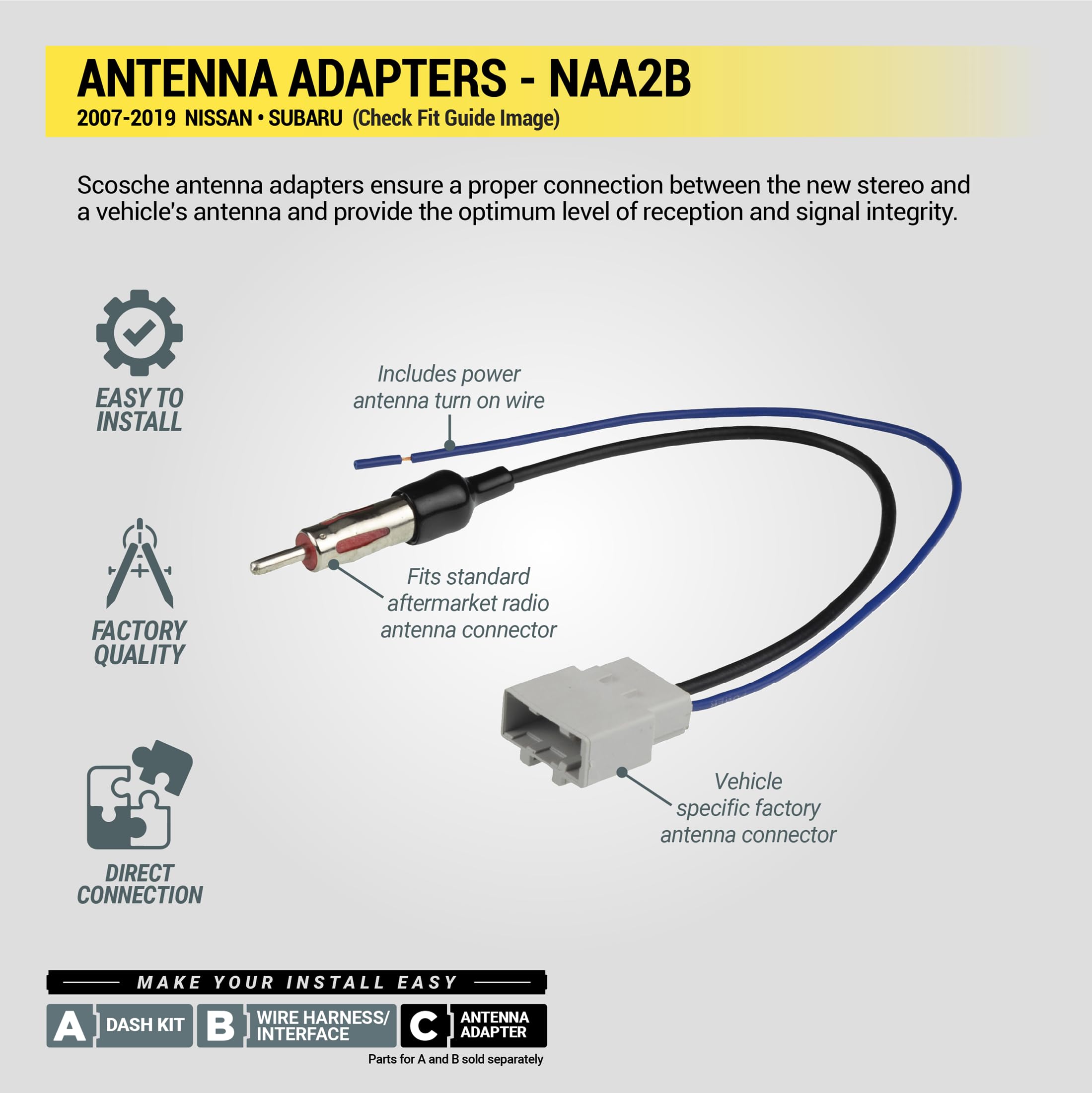 Scosche NAA2B Adattatore Antenna Per Nissan Maxima E Versa (dal 2007) - Qualità OEM