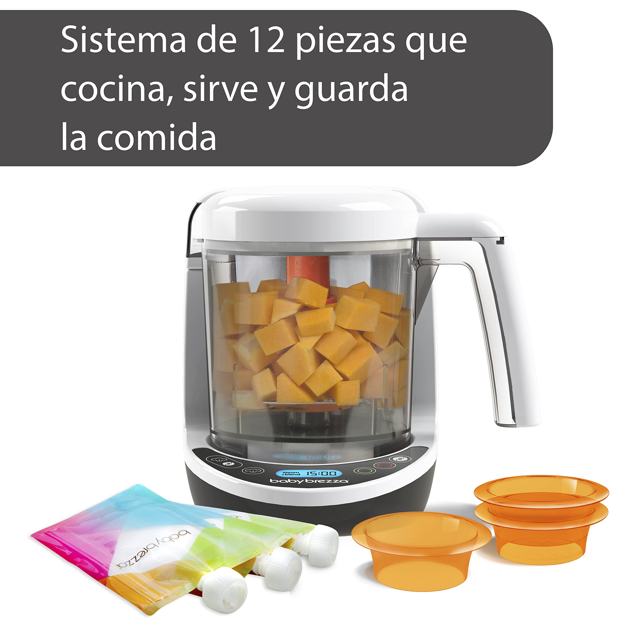 Baby Brezza - Robot Cocina Bebe - Baby Food Maker Deluxe - Multifunción 3 en 1 para Bebés - Descongela, Cocina al Vapor y Tritura - Procesador de Alimentos Bebe