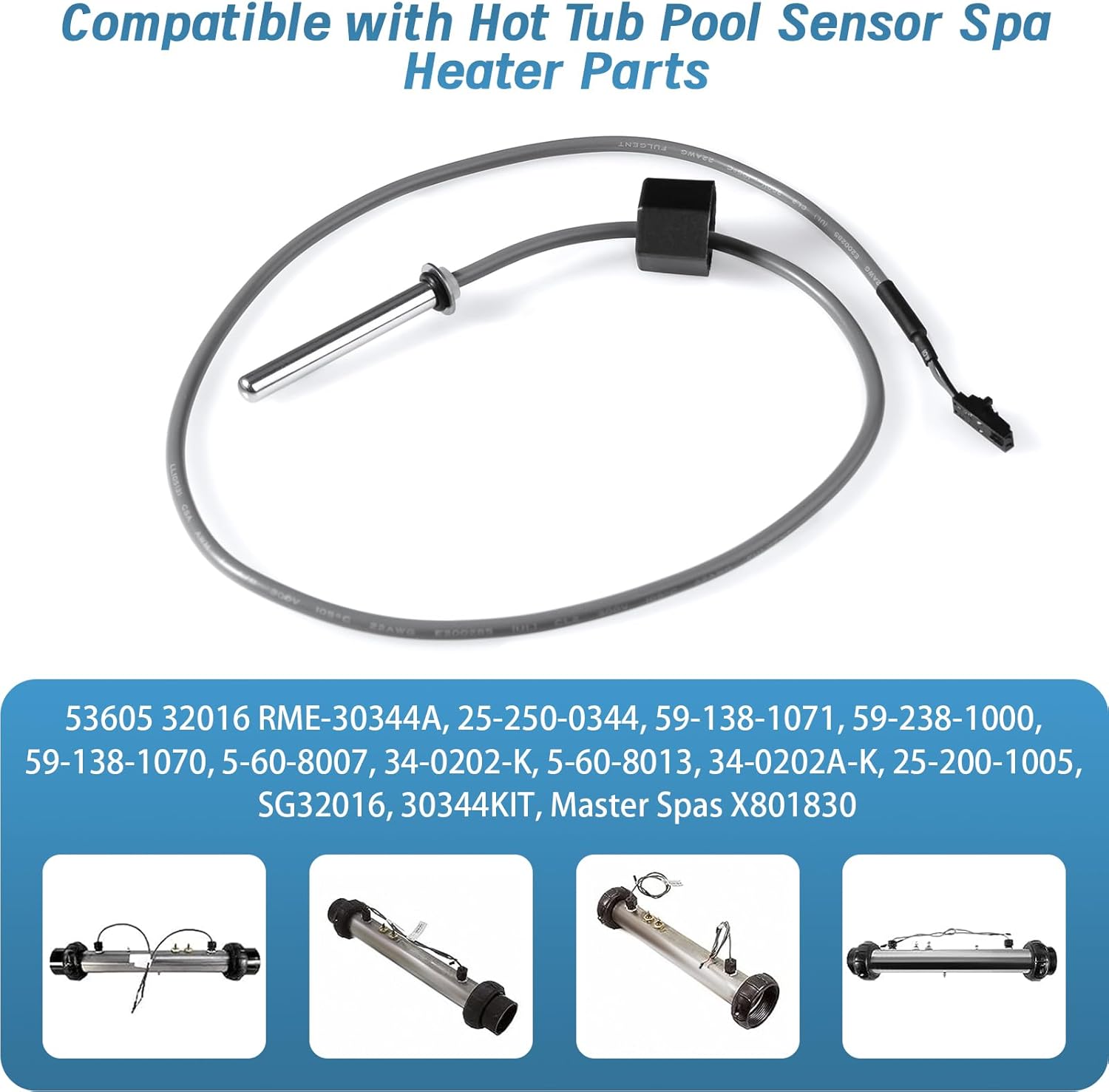 Hot Tub Heating Sensor Parts Replacement for Balboa Spa Heater M7 System 32016 30344 30042 30382 53605 Sensors-Hot Tub Temperature Sensor Pool Heater Sensor with 24" Temp/Hi Limit,1/4" Diameter-2 Pack