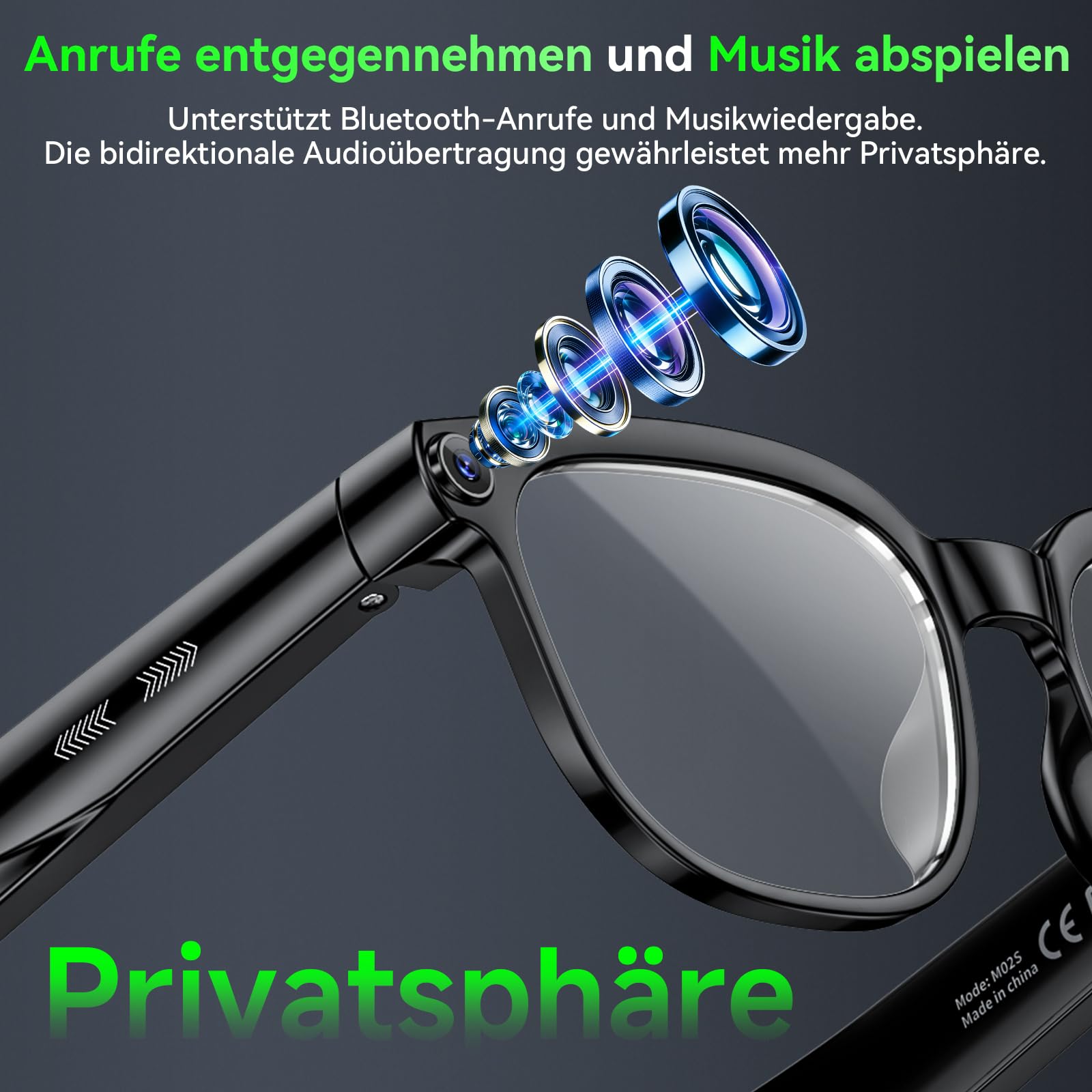 Kamera-Brille, 8 MP Lünette mit KI, intelligente Lünette unterstützt Videoaufnahme/Musikwiedergabe/Audioaufnahme/Bluetooth-Anrufe/GPT-Identifikation (blaues Licht)