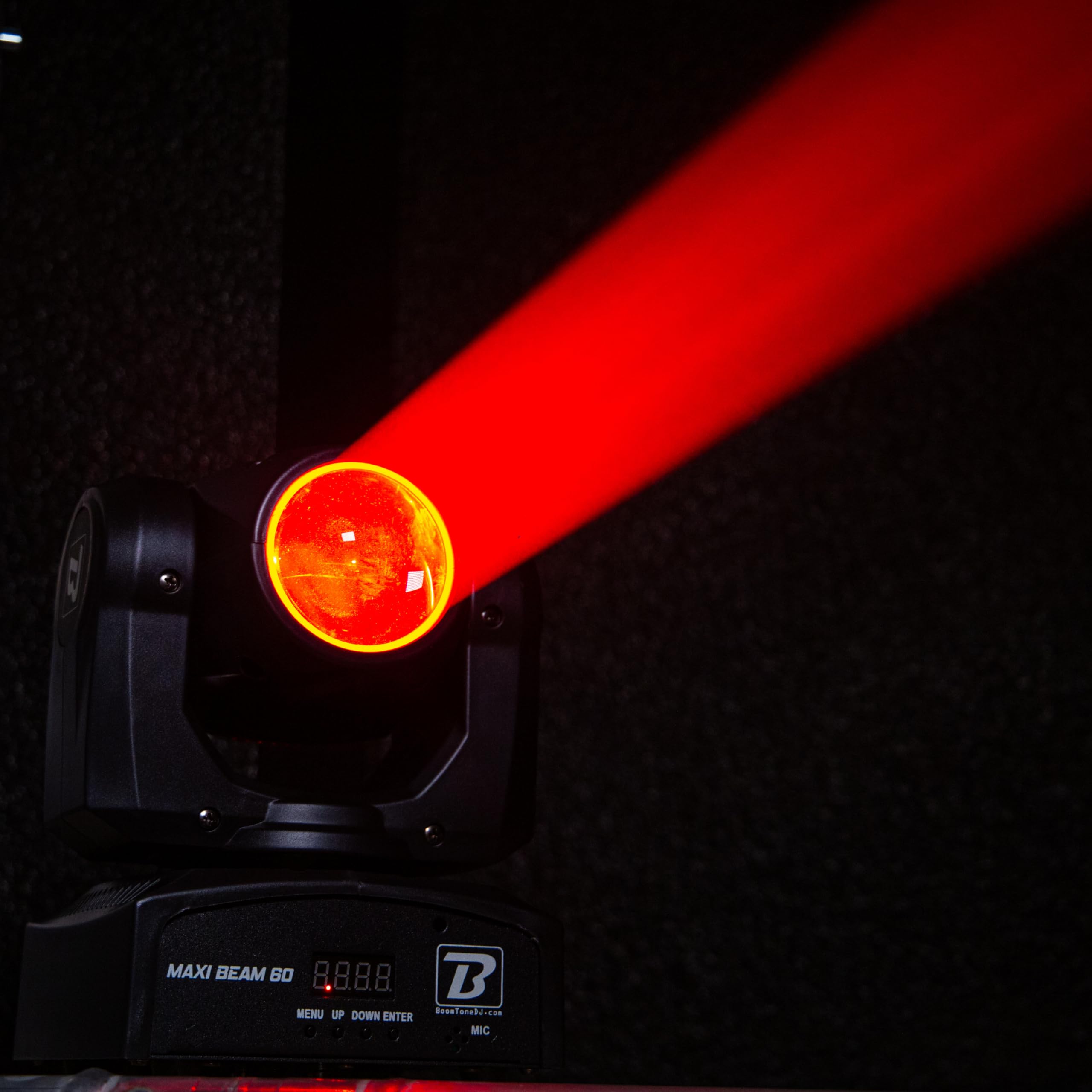 BoomToneDJ Maxi Beam 60 – Lyre Beam LED 60 W RGBW avec faisceau 2°, stroboscope, dimmer, DMX 12/14 canaux, modes auto et audio, effets rapides PAN/TILT, idéale DJ, clubs et événements live