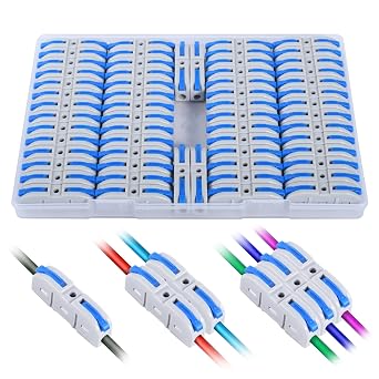 Lever Wire Connectors, HTCELLE 60-Piece Quick Connect Electrical Splicing Kit for Compact Inline Terminals - 28-12 AWG, 1 in 1 Out Blue, 60