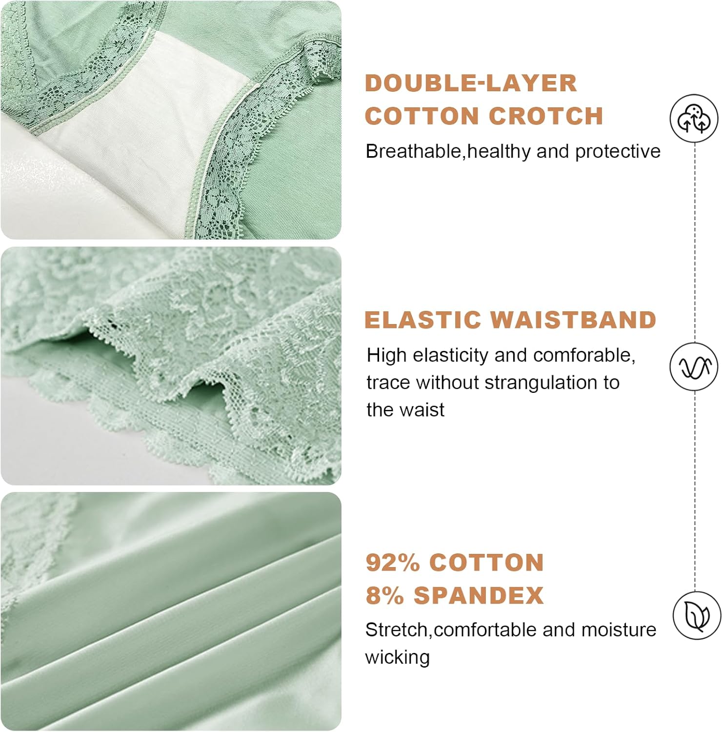 Women High Waisted Cotton Underwear Sexy Soft Lace Panties Breathable Full Coverage Ladies Brief Multipack - Image 4