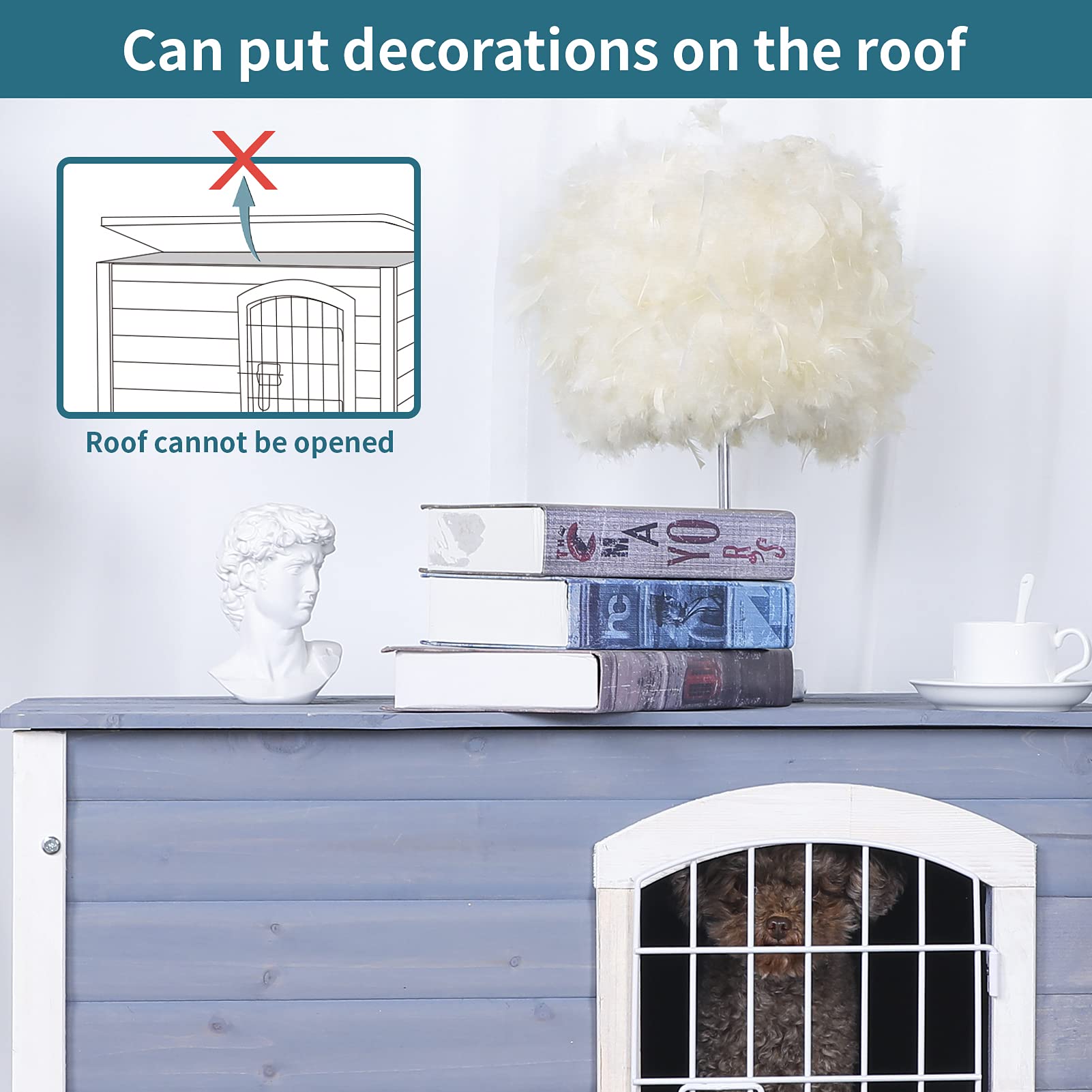 Petsfit Wooden Dog Crate Indoor with Barrier Safety Gate,Large Wooden