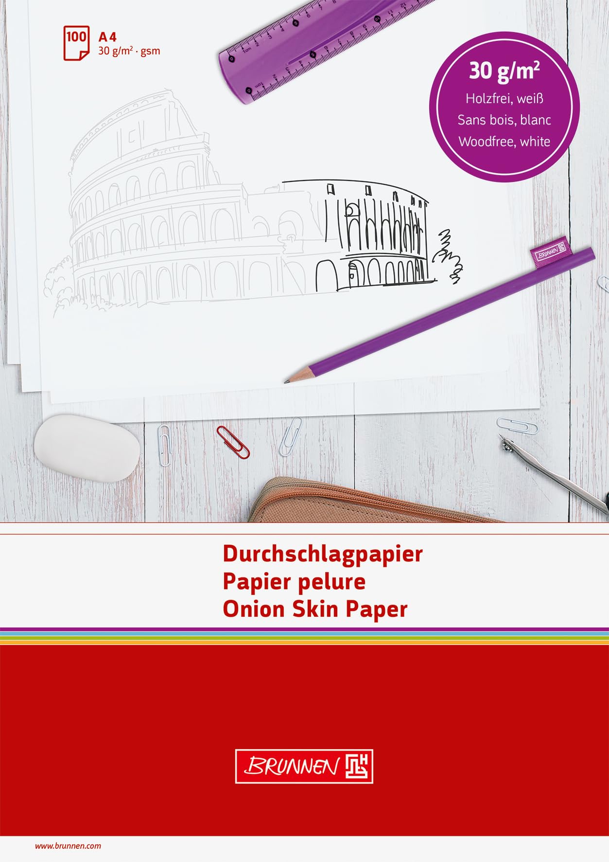 Brunnen Papier do kopiowania, format A4, 100 arkuszy, 30 g/m², biały