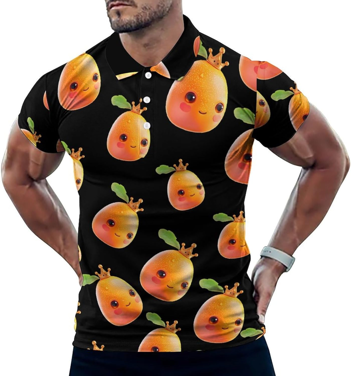 Mango Queen Men's Golf Polo Shirts Short Sleeve Button Down T Shirt Slim Fit Graphic Tee Top