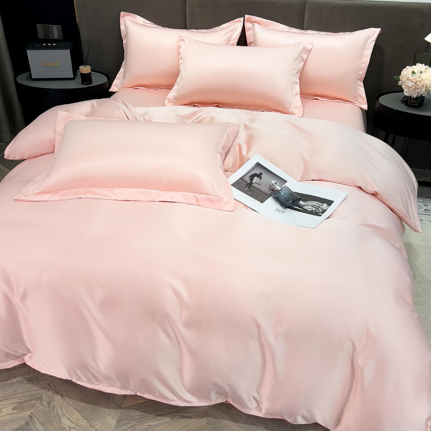 Duvet Cover Twin Size - 2 Piece Silky Soft Bedding Set with Zipper Closure & Corner Ties, Ultra Breathable Comforter Cover Set(Pink, Twin)