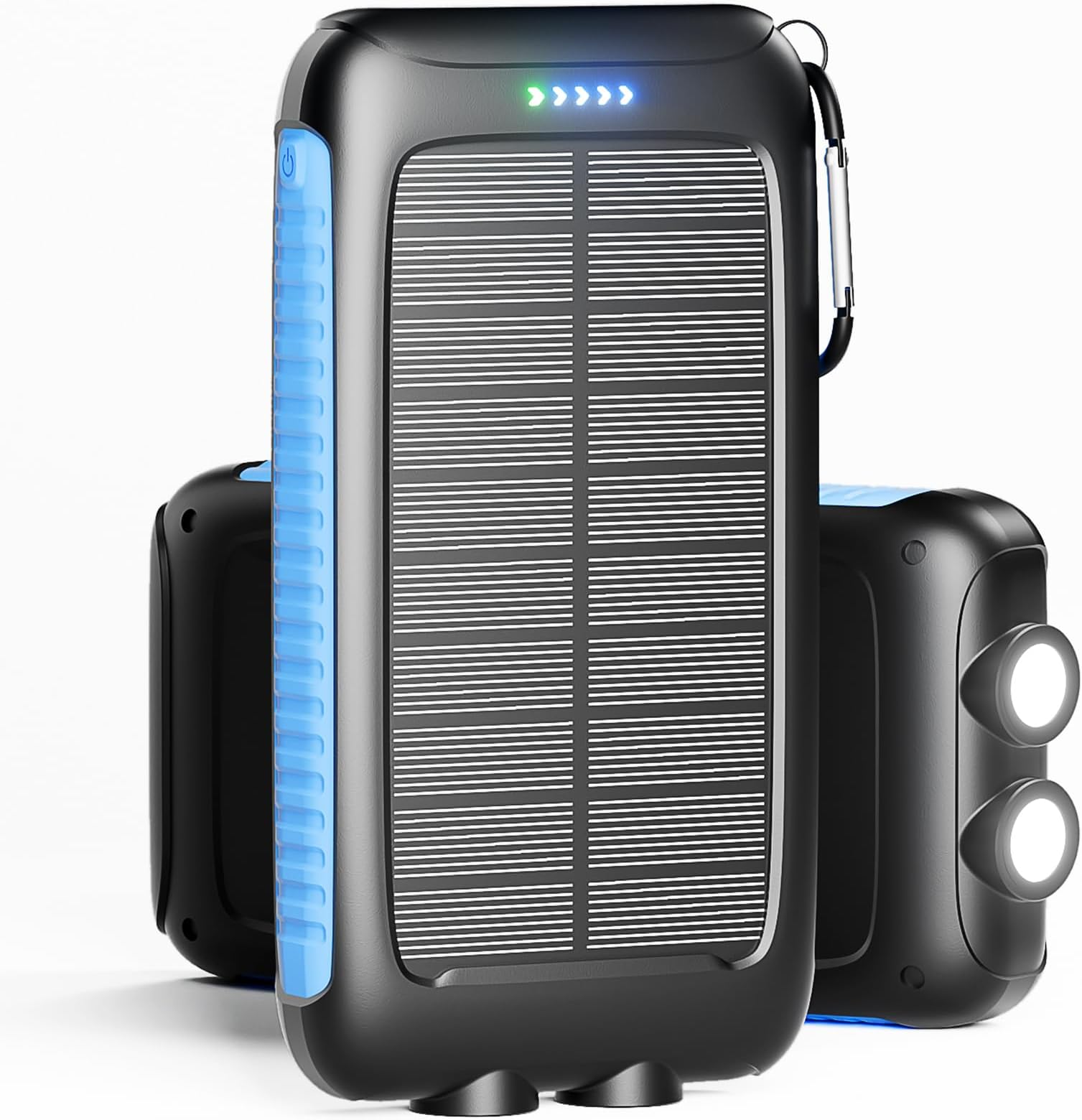 Power-Bank-Solar-Charger - 20000mAh Power Bank, Portable Charger, External Battery Pack 5V/3A Type C Input Output Dual Built-in Super Bright Flashlight, Carabiner, Solar Panel Charging