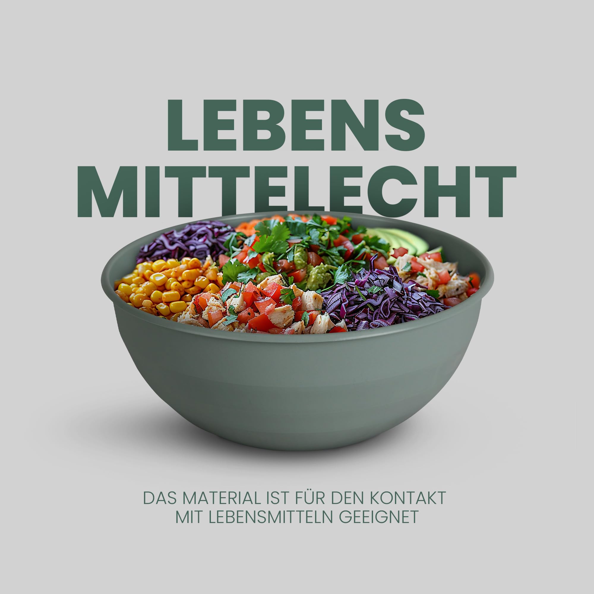 BoxedHome Grijze Nesting Plastic Mengkom Set met schenktuit, magnetron- en vaatwasmachinebestendig, BPA-vrije antislipbasis, set van 4 maten 1,7, 2,5, 3,5 en 4,5 qt, geweldig voor het bereiden van