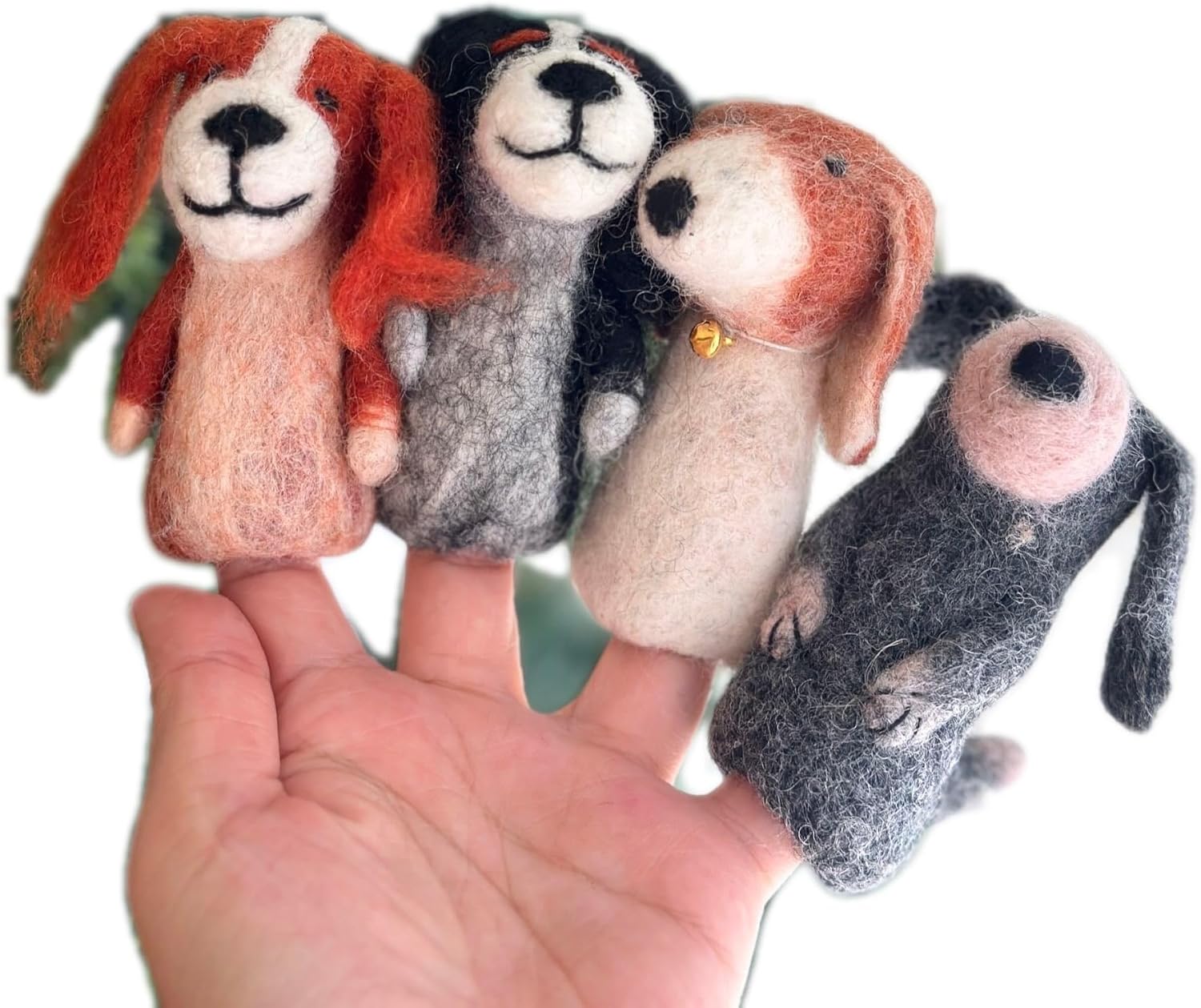 Assorted Handmade Dogs Finger Puppet Set (4 PCs), Wool Felt Dog Finger Puppet Set of 4, Fair-Trade Puppet for Storytelling, Kids Educational Toy, Unique Eco-Friendly Gift for Children