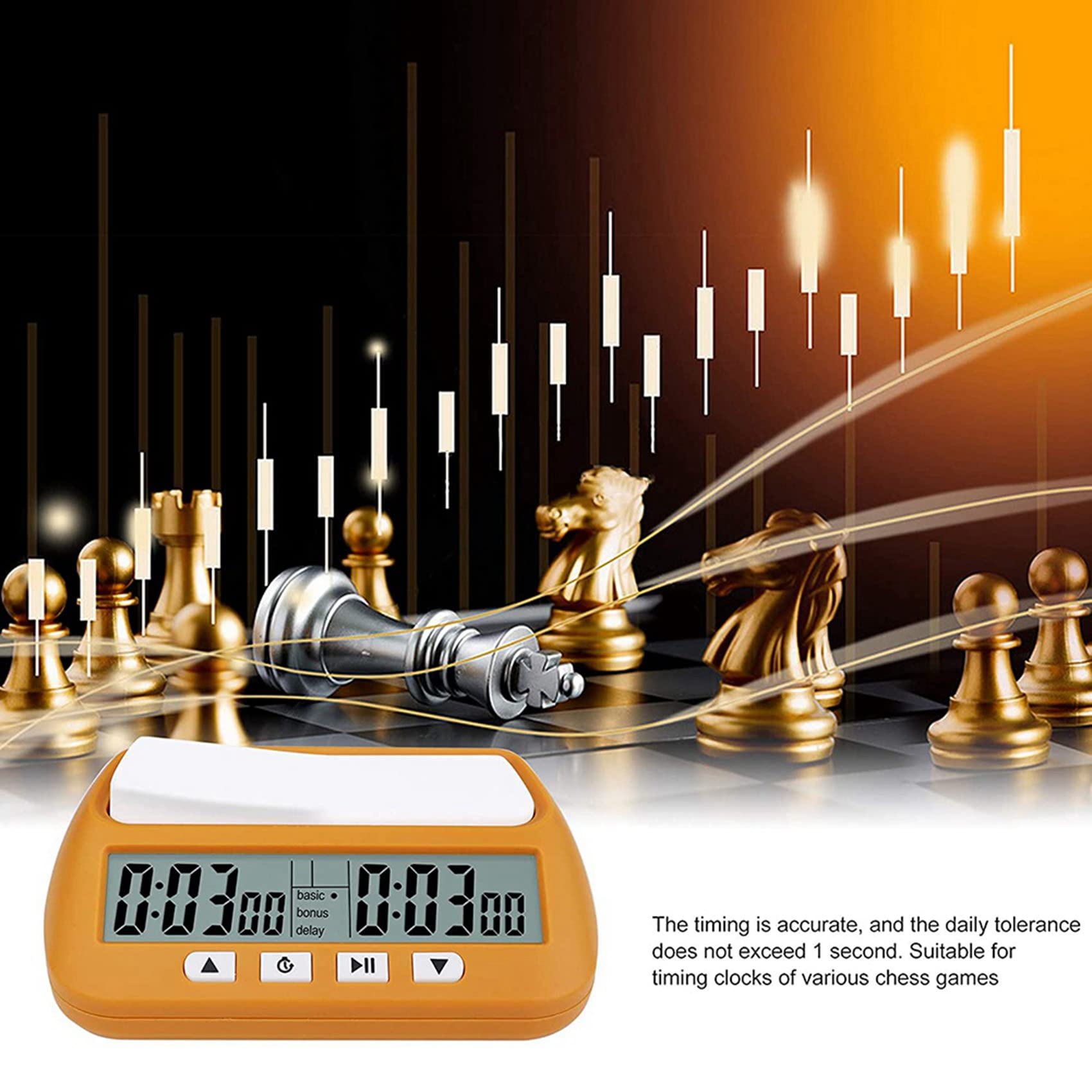 Speesy 4 relojes de ajedrez, temporizador digital de ajedrez y temporizador de , reloj profesional portátil multiusos 3 en 1, amarillo