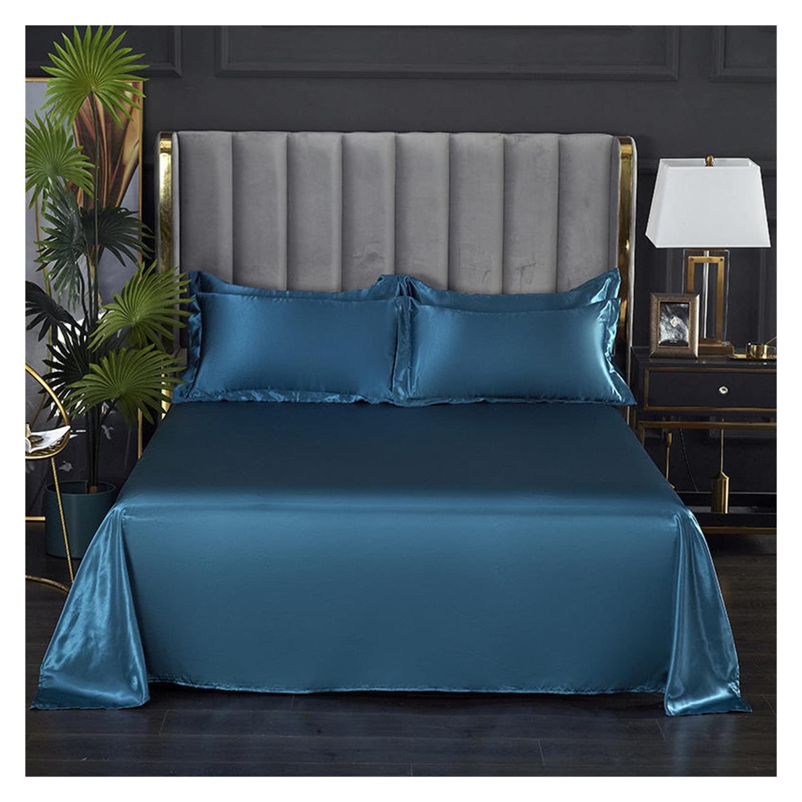 MTKSFDC Silk Bed Sheets 1 pc Bed Sheet for Summer Ice Cool Fabric Top Sheets Satin Smooth Flat Bed Sheet for Double Bedding (no pillowcase)(Balilan,250x230cm 98x90inch)