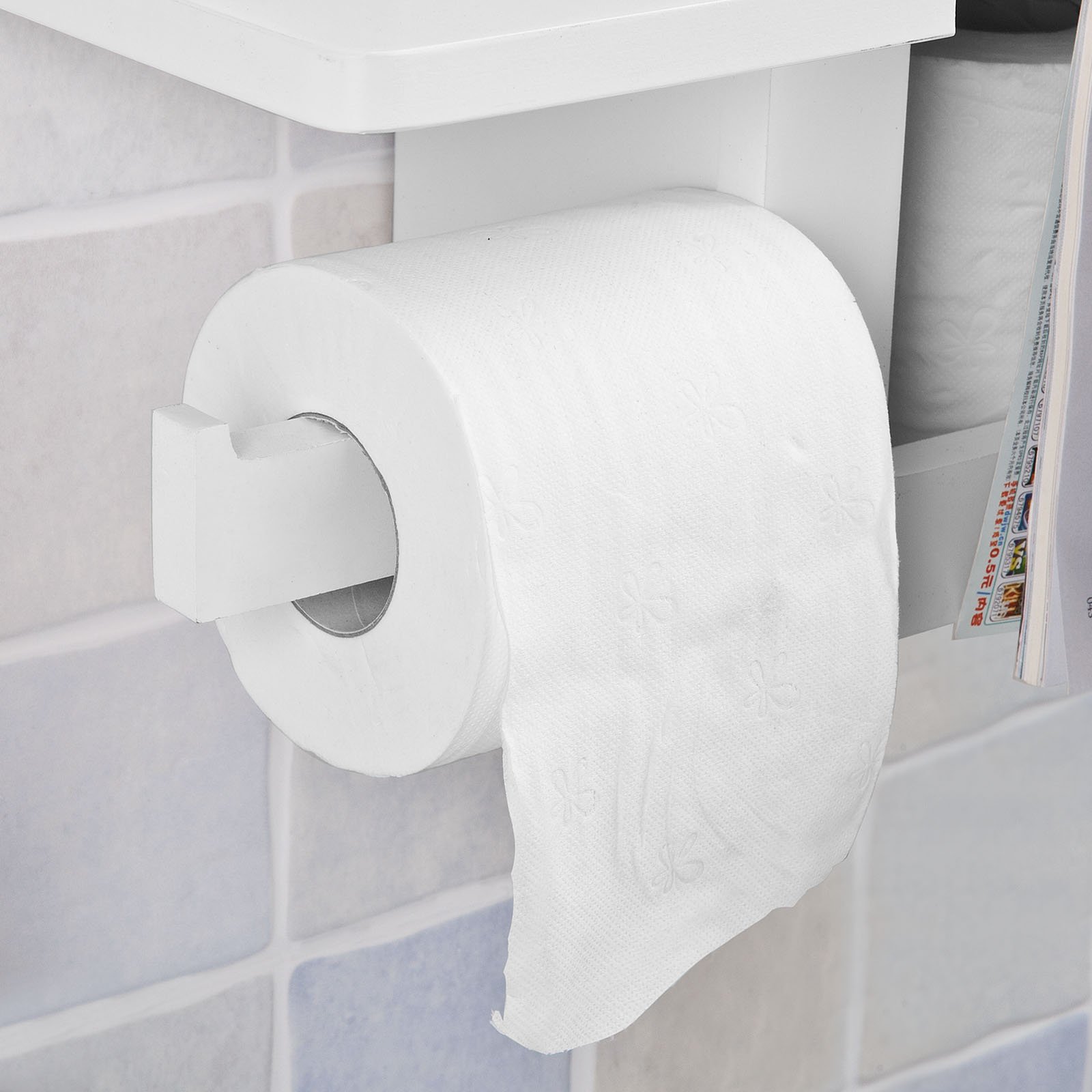 SoBuy® FRG175-W Dérouleur Papier Toilette - Distributeur WC Porte Papier Mural Avec Support Pour Déposer Smartphone Et Porte-revues - Blanc