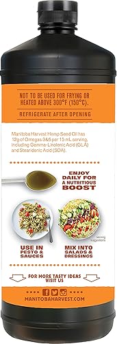 Miniatura 5 de Manitoba Harvest Aceite de semilla de cáñamo, 0.42 oz de omegas 3 y 6 por porción, sin OMG, vegano, sin gluten, 32 onzas líquidas